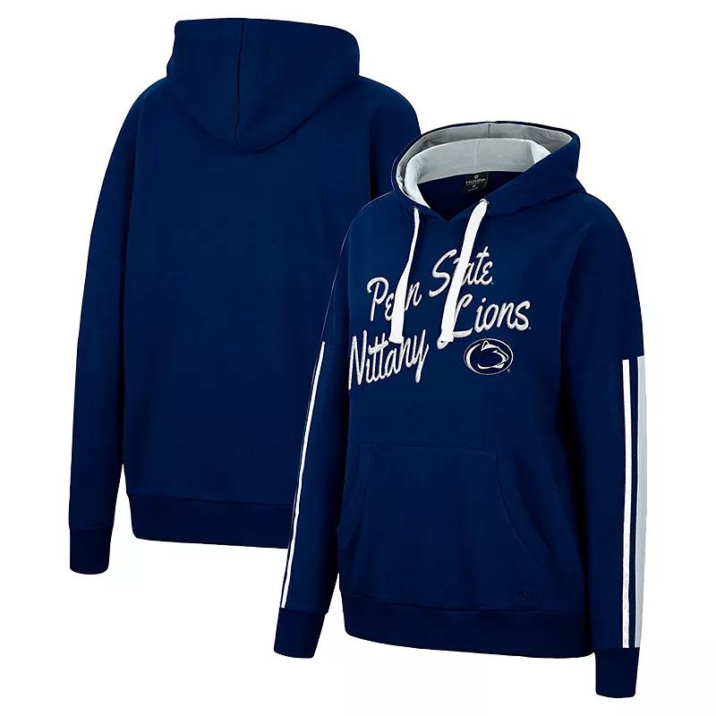 Women's Colosseum Navy Penn State Nittany Lions Serena Oversized Sleeve Striping Pullover Hoodie, Size: Small, Blue Product Image