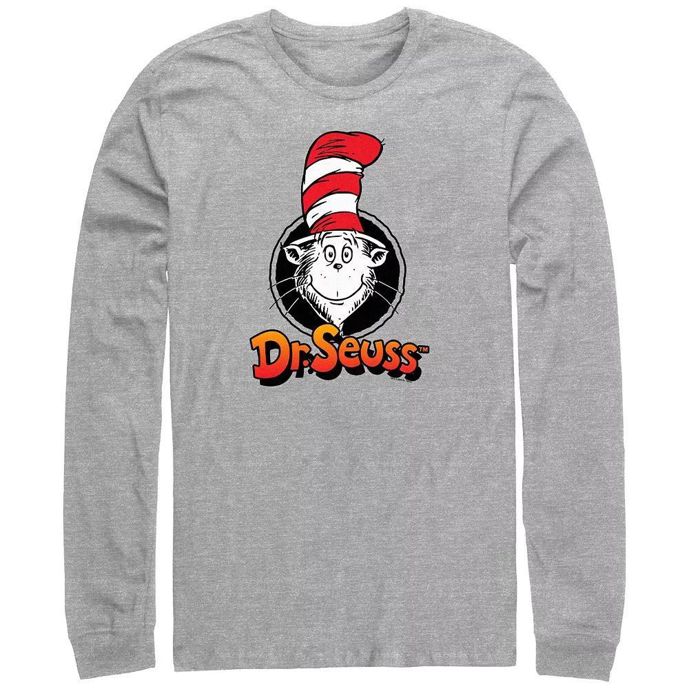 Men's Dr. Seuss The Cat In The Hat Stamp Long Sleeve Graphic Tee, Size: Small, Athletic Grey Product Image