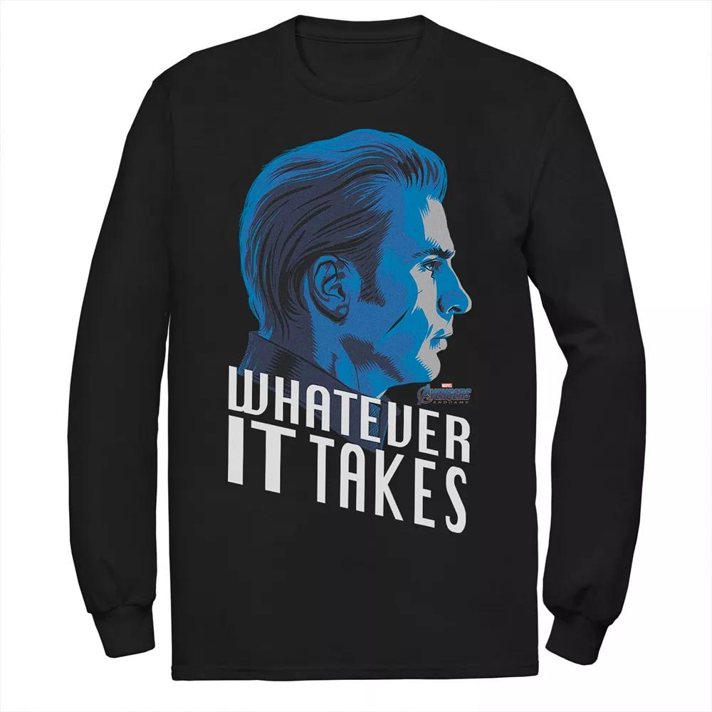Men's Marvel Avengers Endgame Captain America What Ever It Takes Long Sleeve Graphic Tee, Size: Small, Black Product Image
