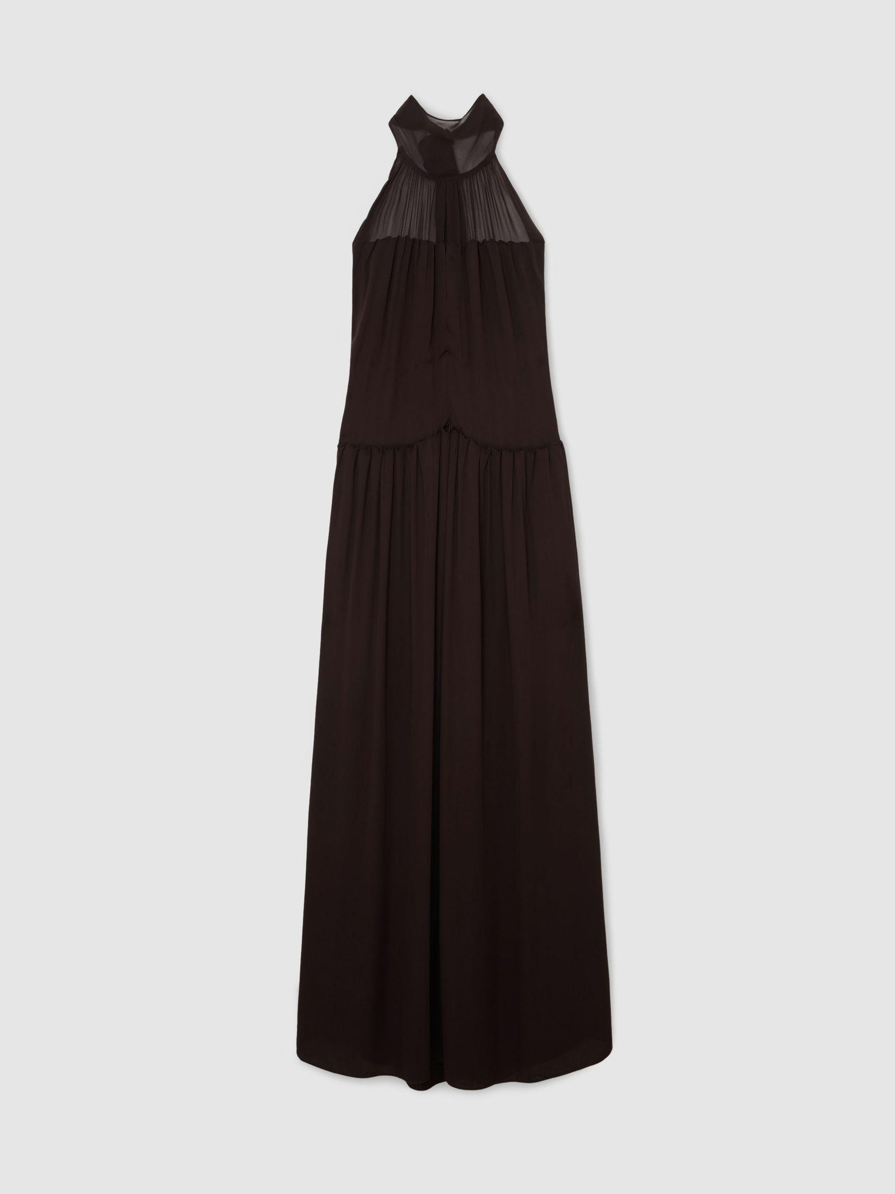 Atelier Chiffon Draped Halterneck Maxi Dress in Chocolate Product Image