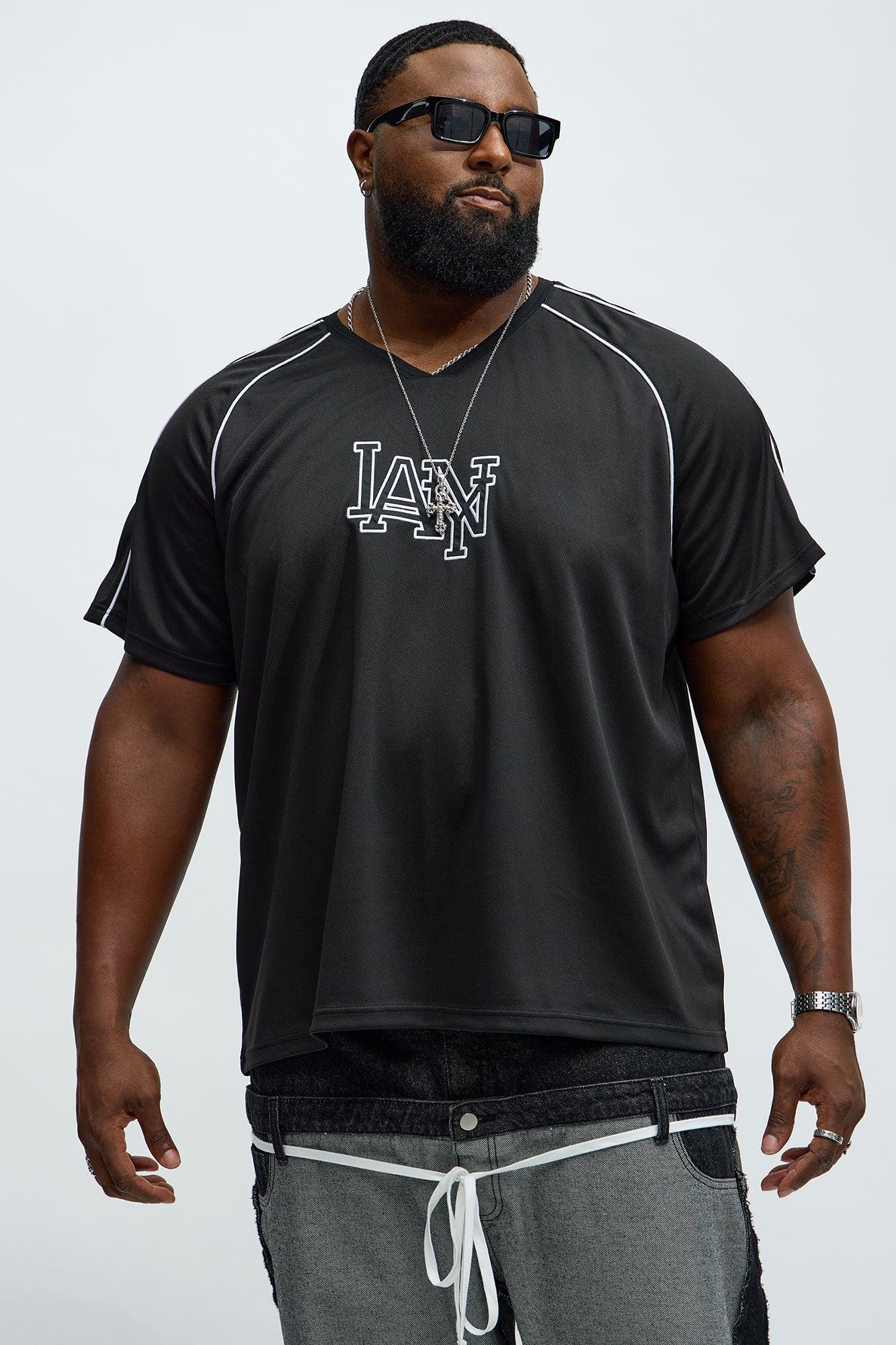 V Neck NY LA Applique Tee - Black Product Image
