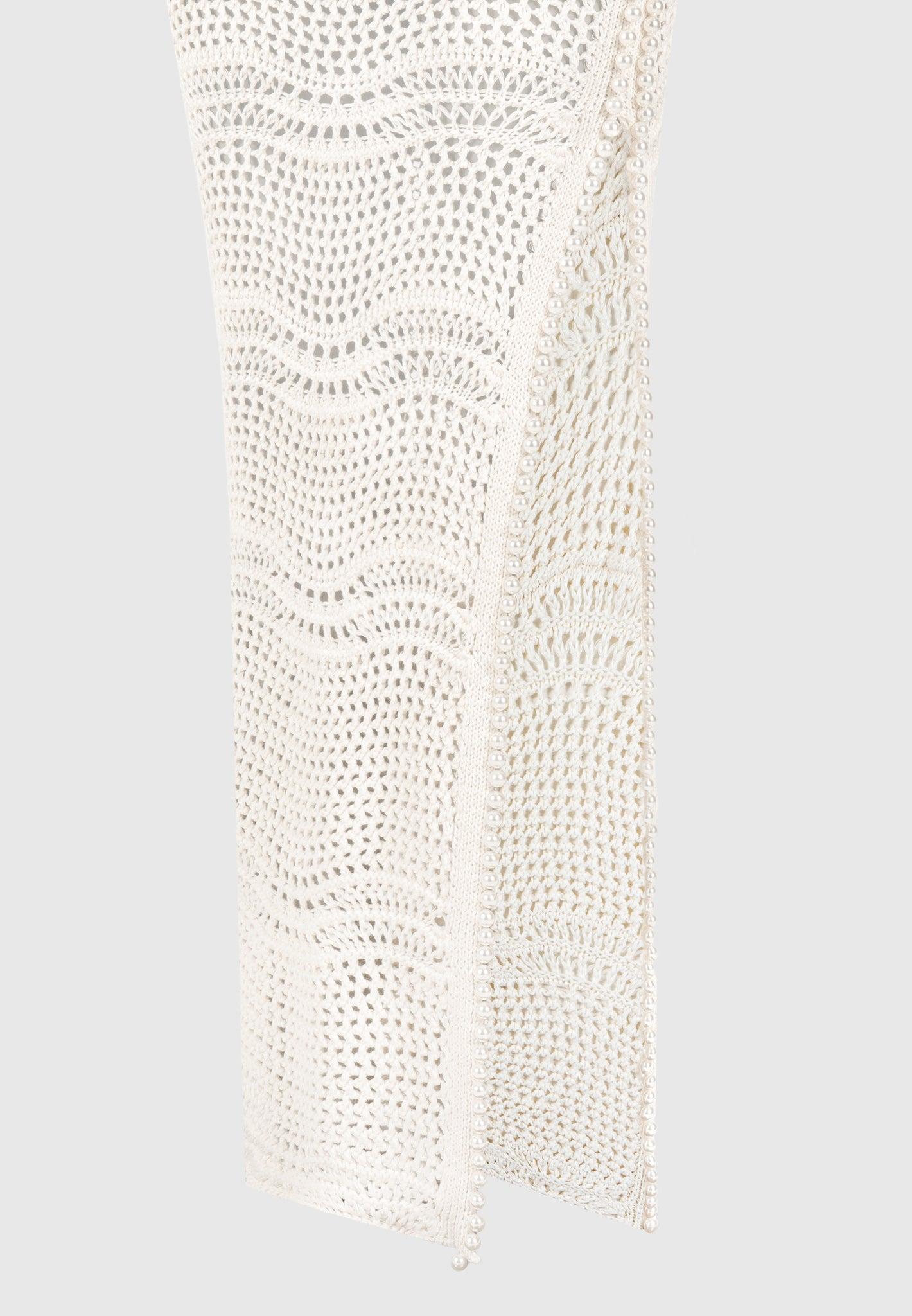 Pearl Applique Crochet Maxi Skirt - Cream Female Product Image