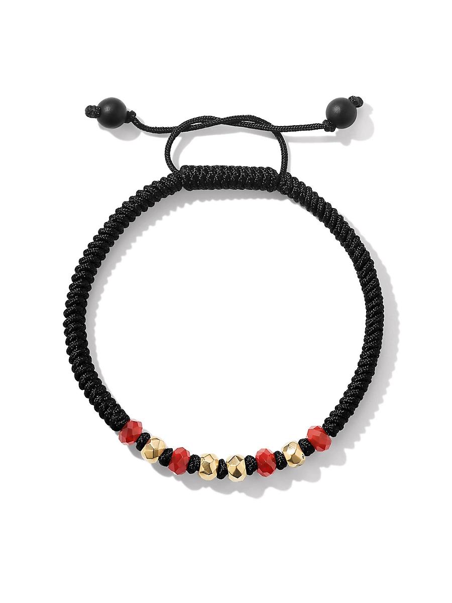 David Yurman 18K Yellow Gold Fortune Onyx & Carnelian Bead Cord Bracelet Product Image