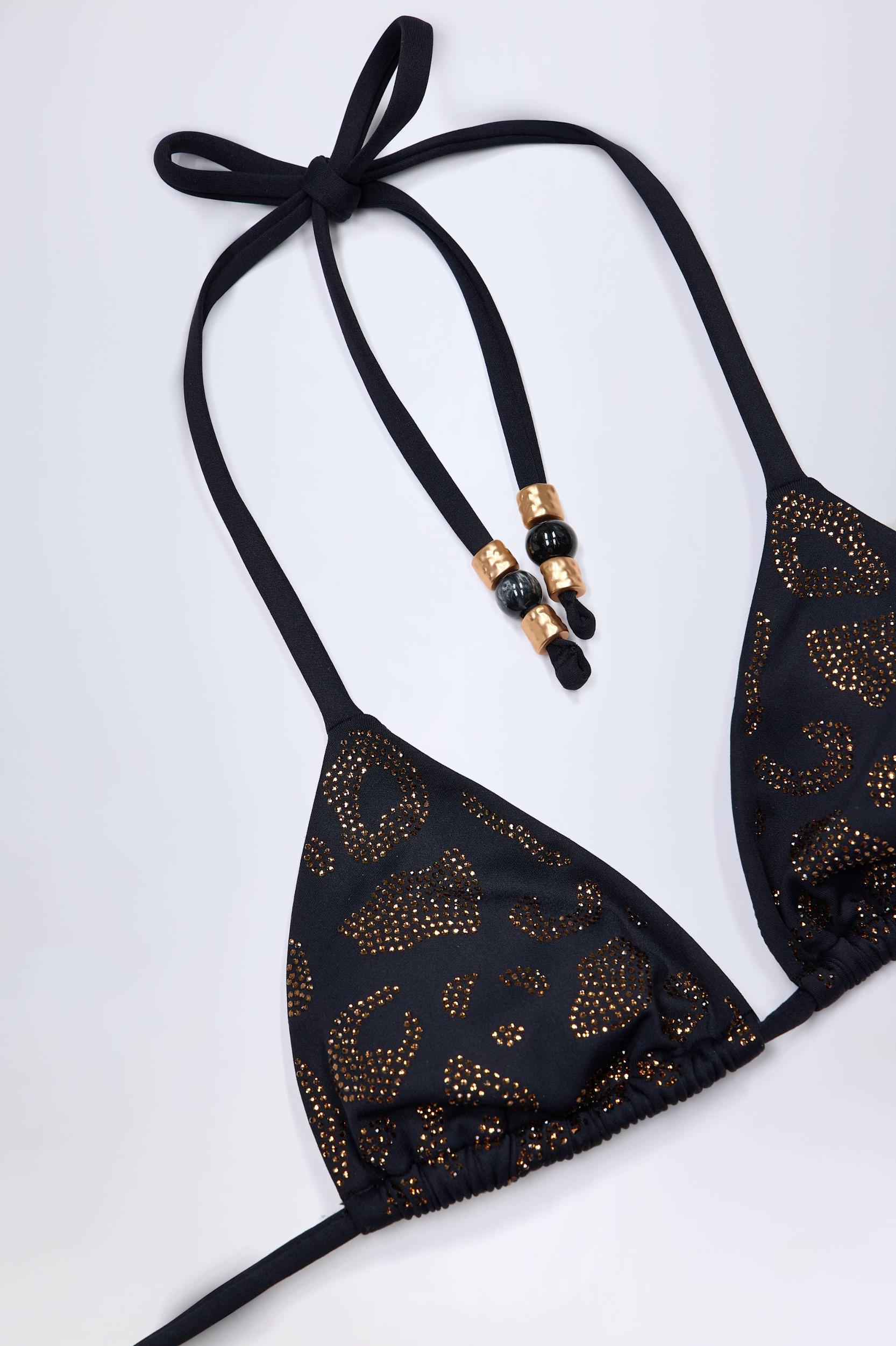 Charm-Detail Triangle Bikini Top in Black Product Image