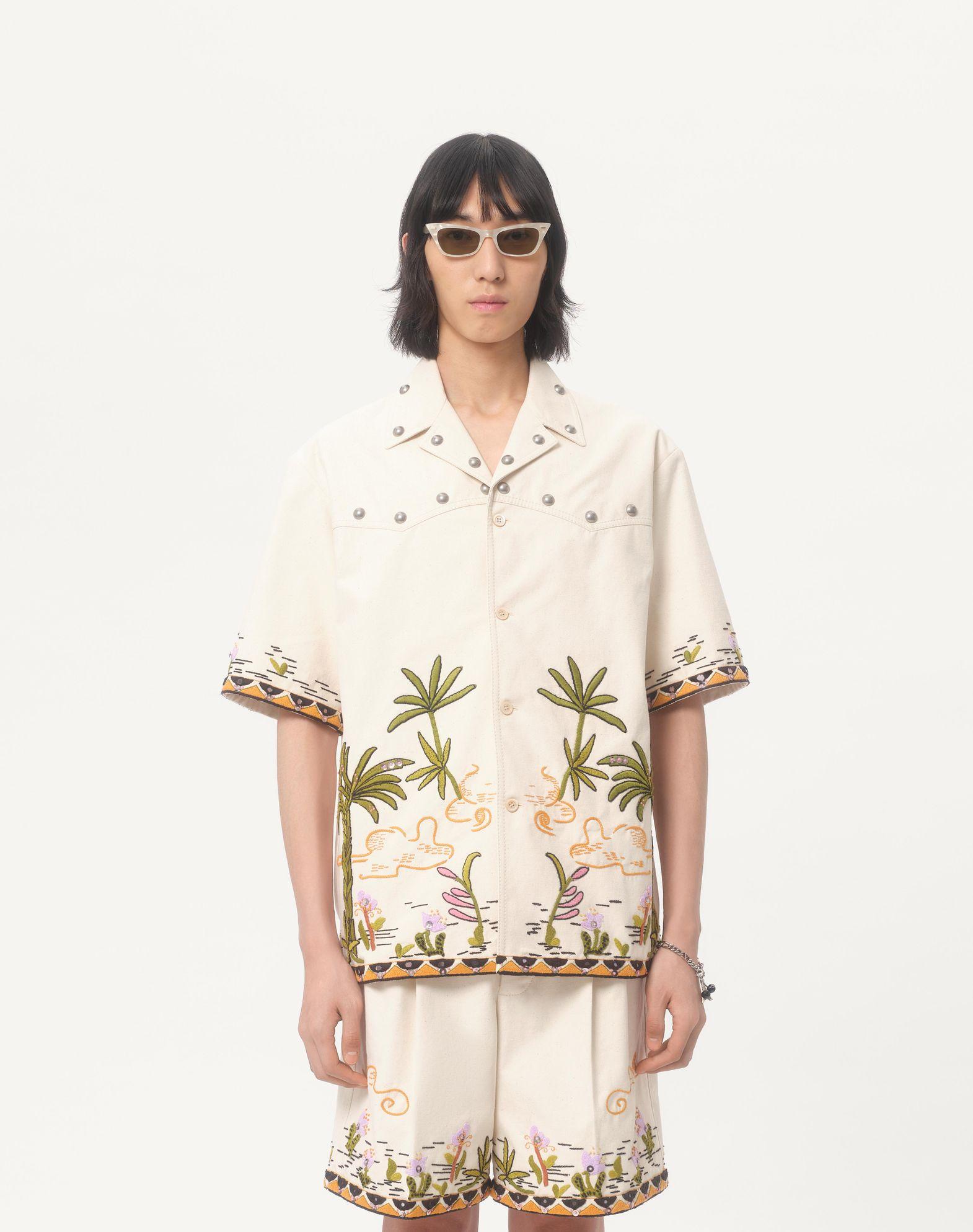 Cotton Canvas Shirt With Floral Embroidery Product Image