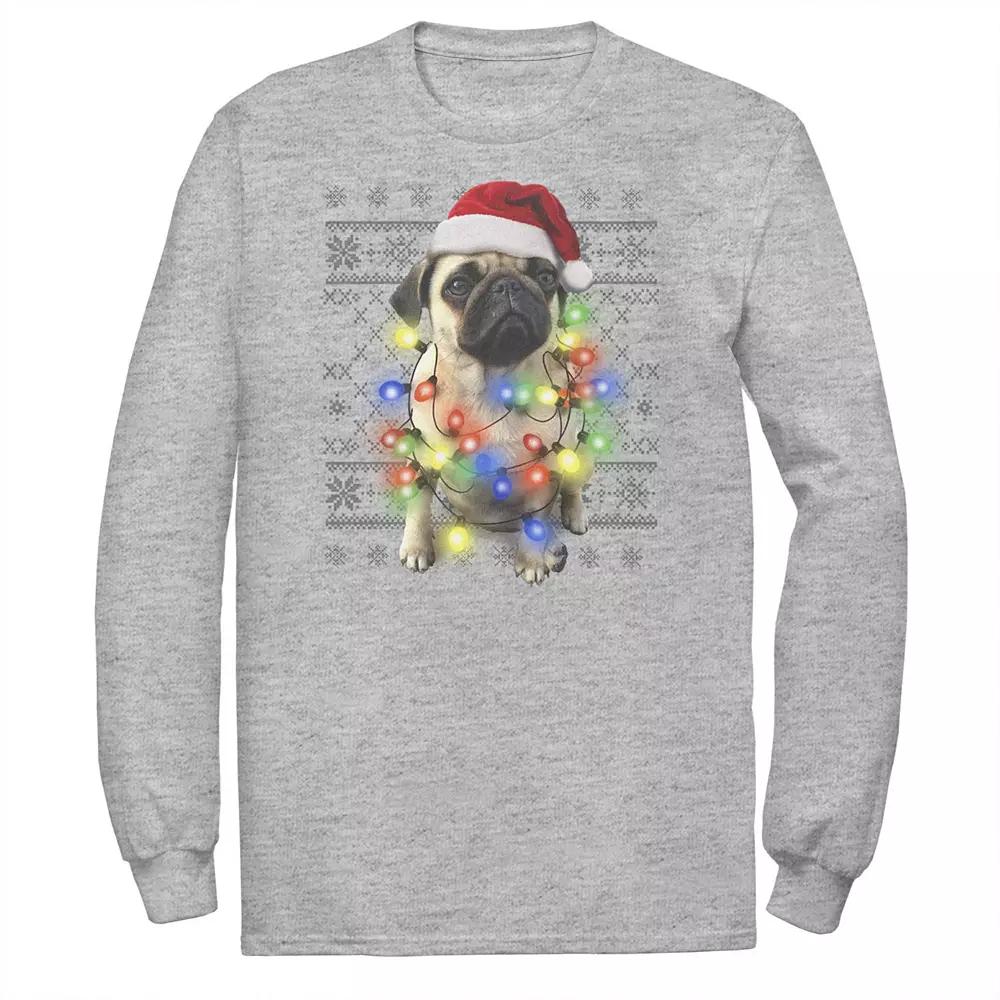 Big & Tall Ugly Sweater Photoreal Christmas Lights Pug Tee, Men's,  Product Image