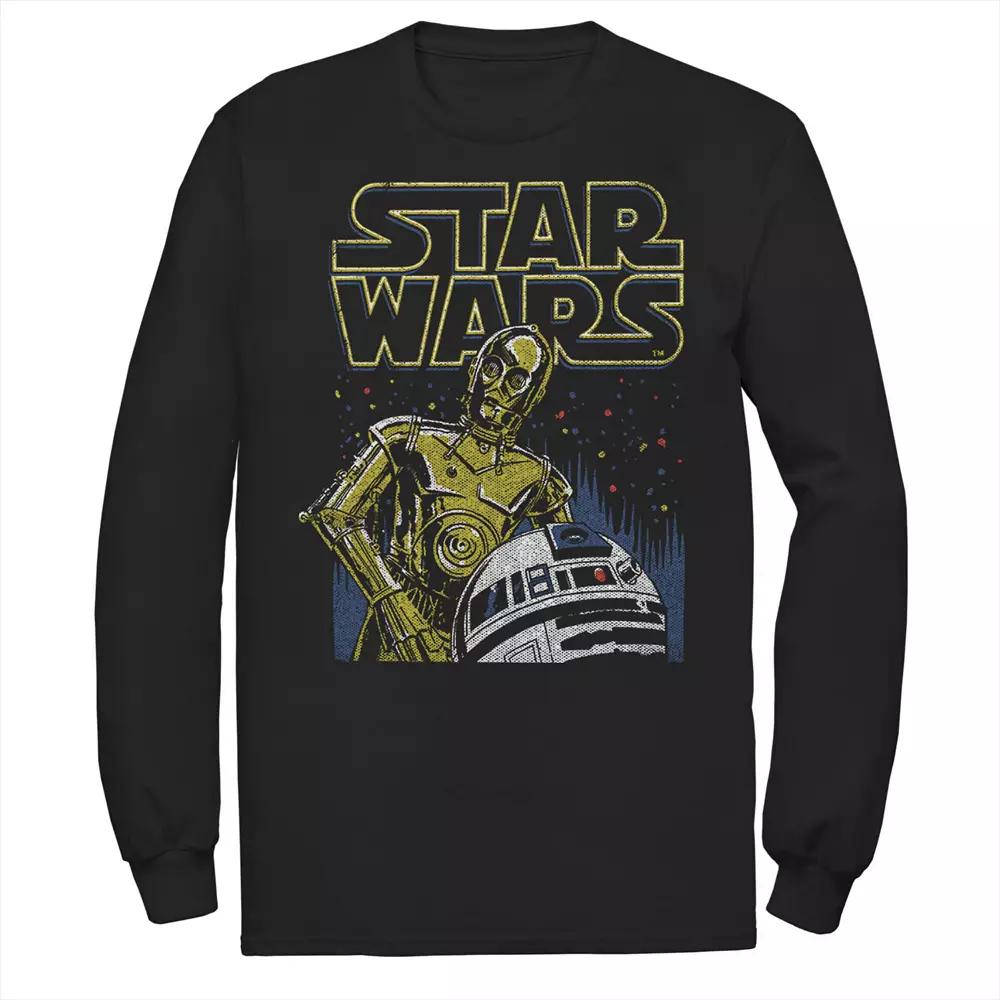 Men's Star Wars R2-D2 And C-3PO Title Logo Poster Tee, Size: Small, Black Product Image