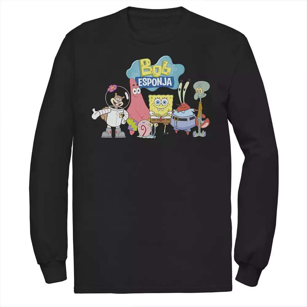Men's Nickelodeon SpongeBob SquarePants Bob Esponja Happy Group Shot Long Sleeve Graphic Tee,  Product Image