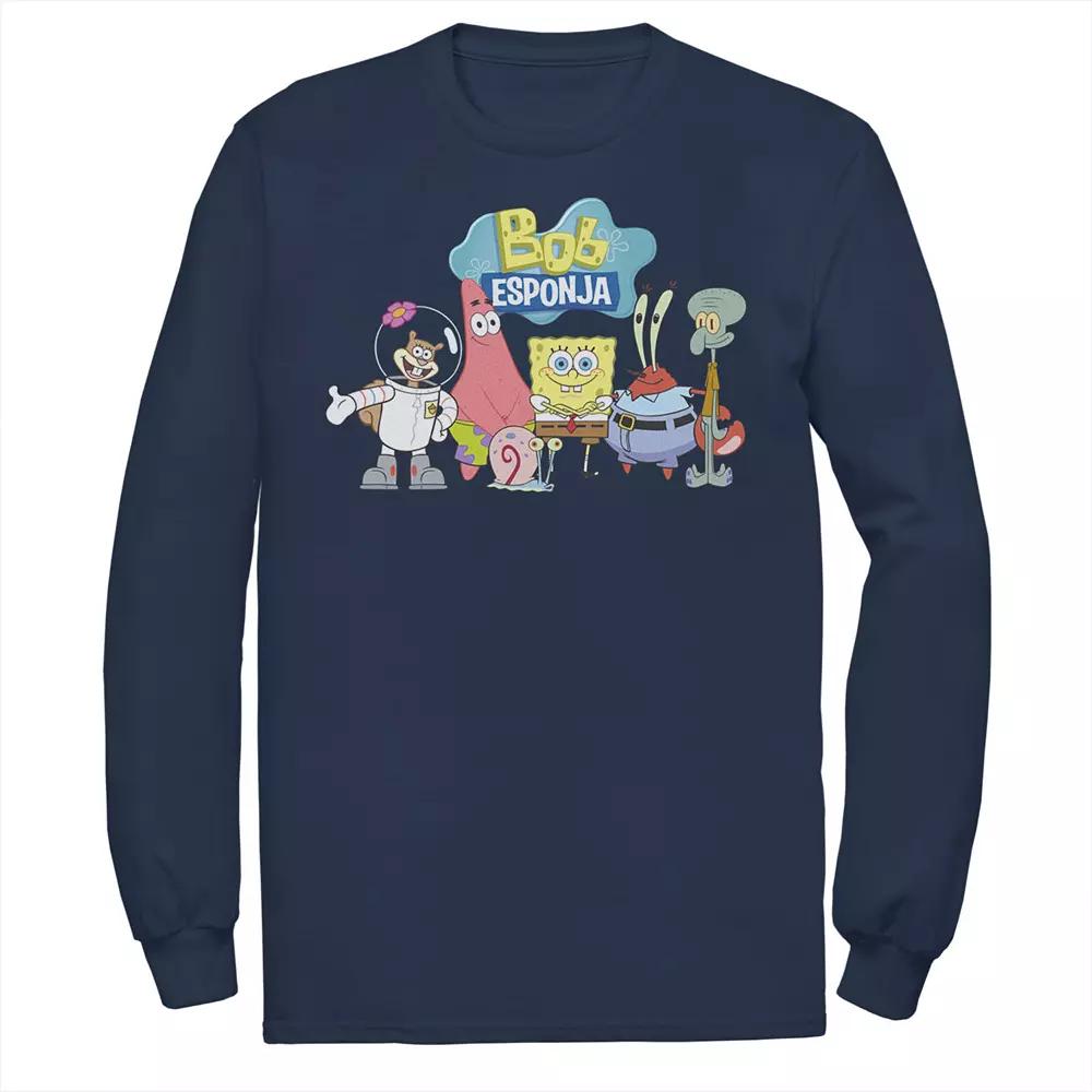Men's Nickelodeon SpongeBob SquarePants Bob Esponja Happy Group Shot Long Sleeve Graphic Tee,  Product Image