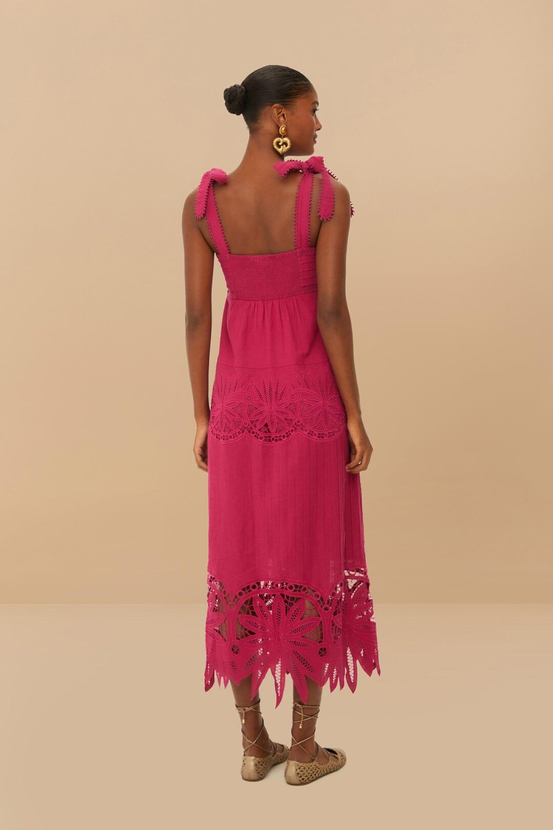 Pink Daisy Embroidered Sleeveless Midi Dress Product Image