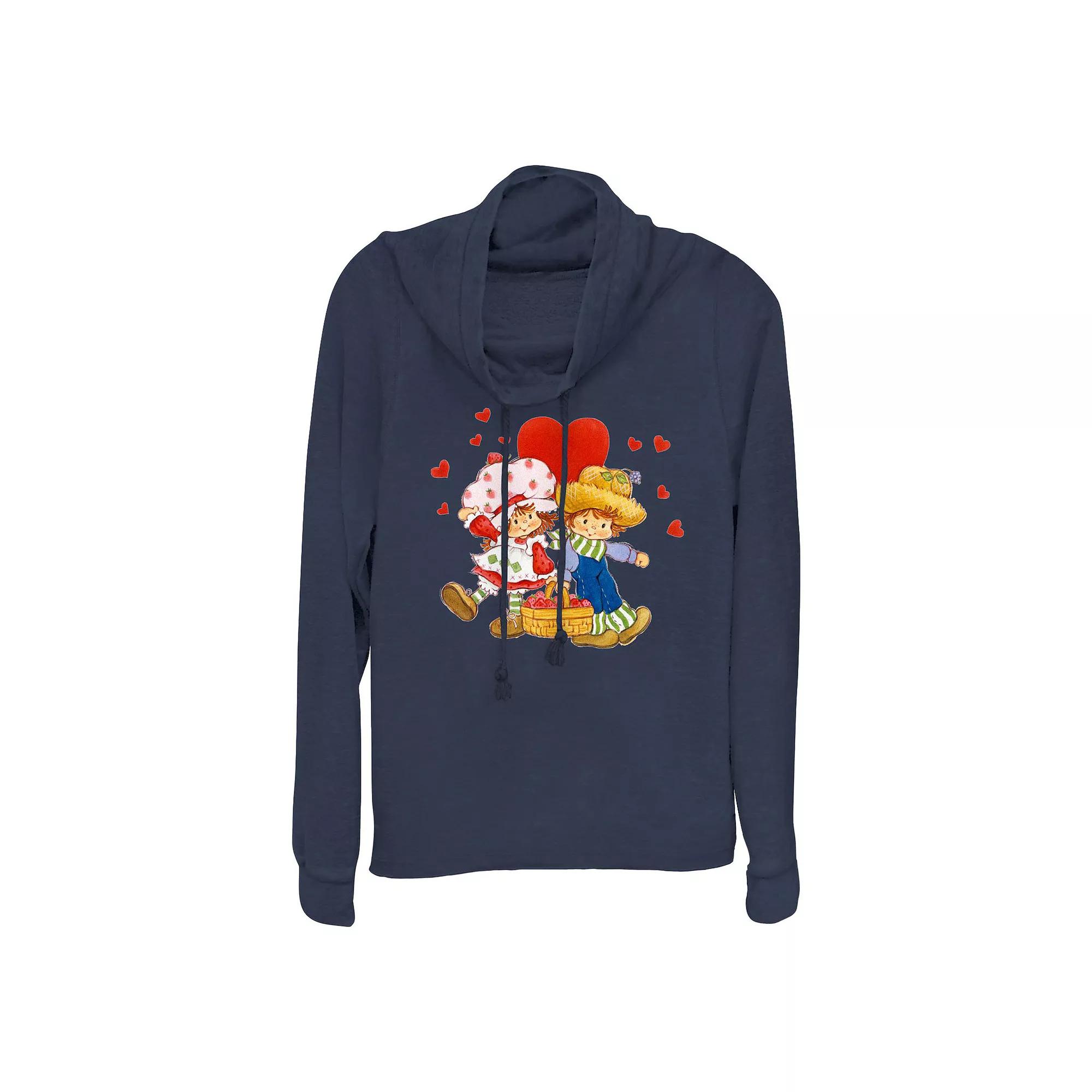 Women's Strawberry Shortcake And Huckleberry Pie Love Cowlneck Graphic Lightweight Long Sleeve, Size: XS, Blue Product Image