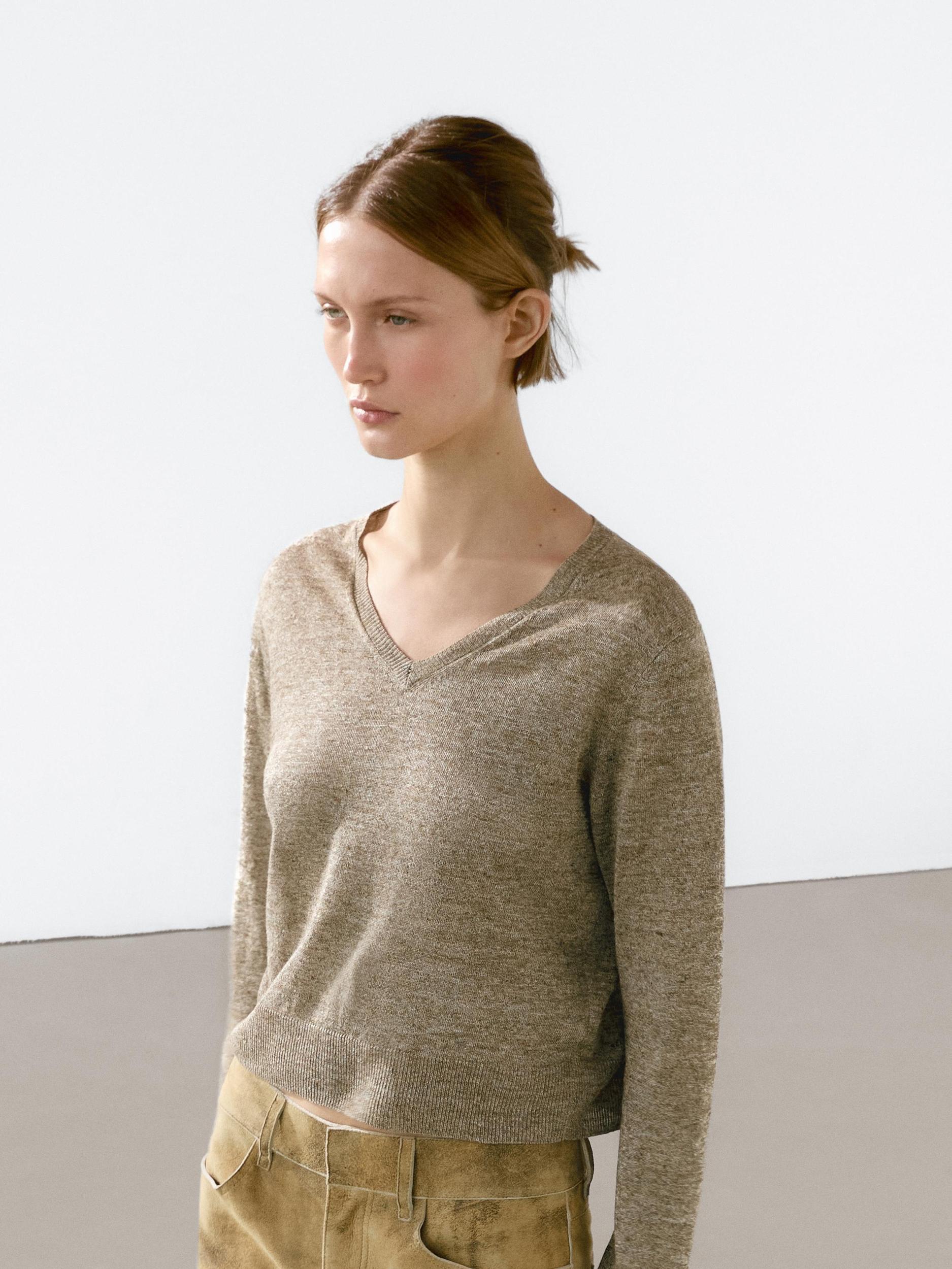 100% linen melange knit sweater Product Image