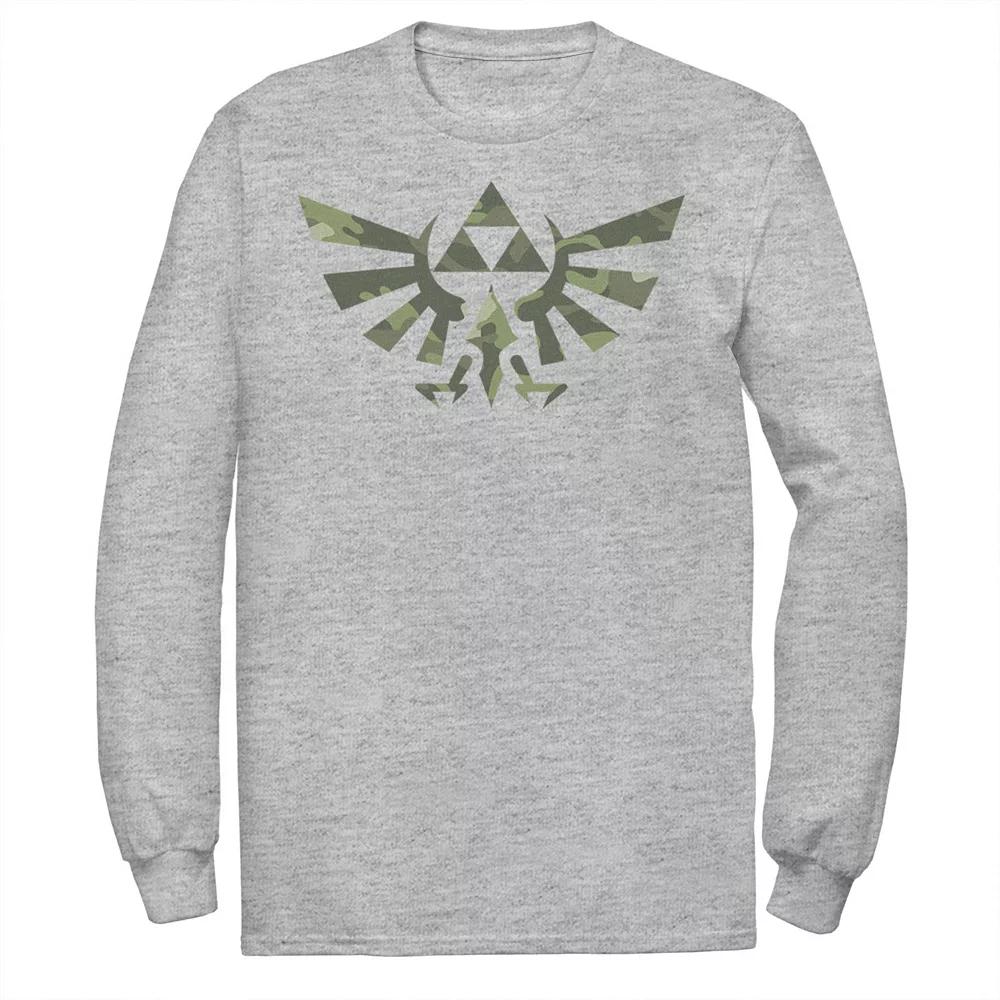 Men's Nintendo Zelda Classic Camo Hyrule Crest Triforce Long Sleeve Tee, Size: Large Tall, Athletic Grey Product Image