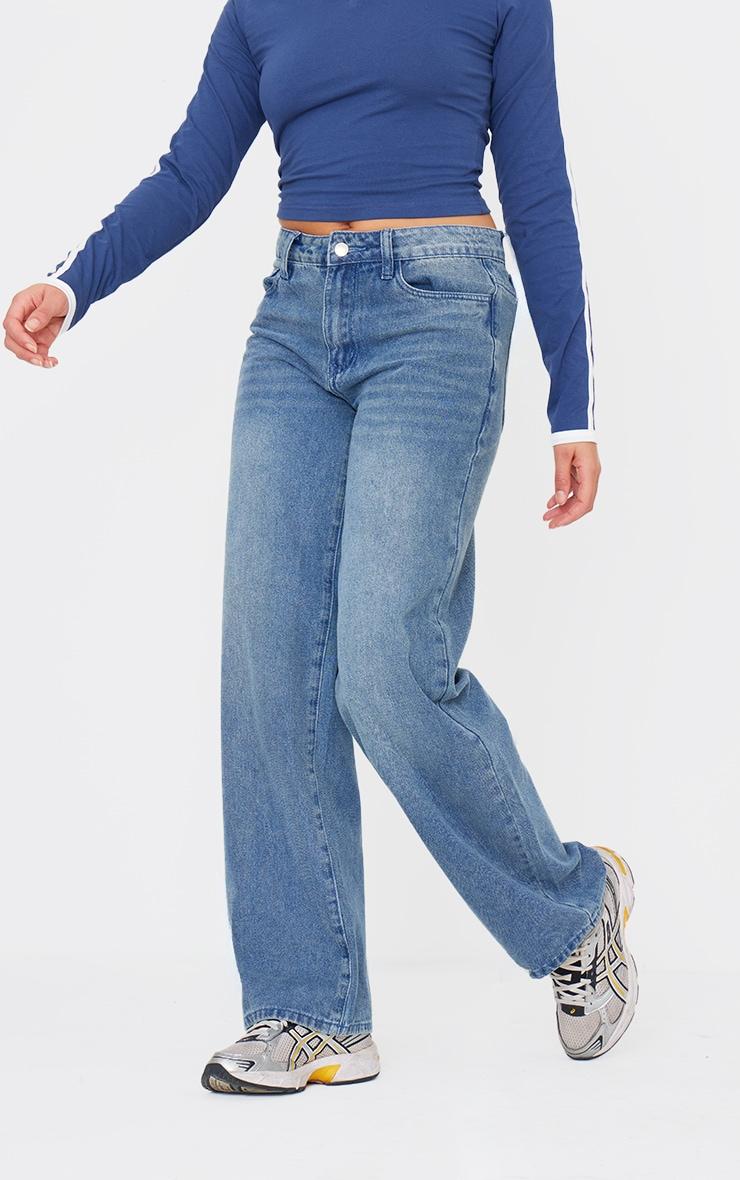 Mid Blue Wash Straight Leg Denim Jeans Product Image
