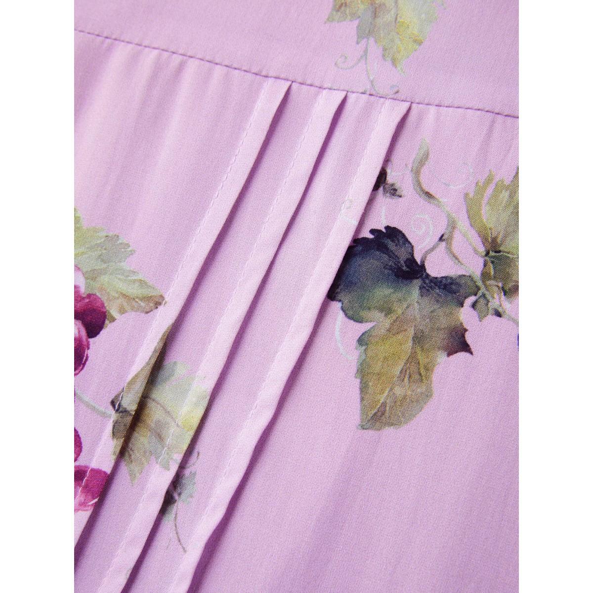 Plus Size Fruity Floral Print Toothpick Pleat Maxi Dress Lilac Women V-neck Short sleeve Curvy BloomChic 14-16/1X Product Image