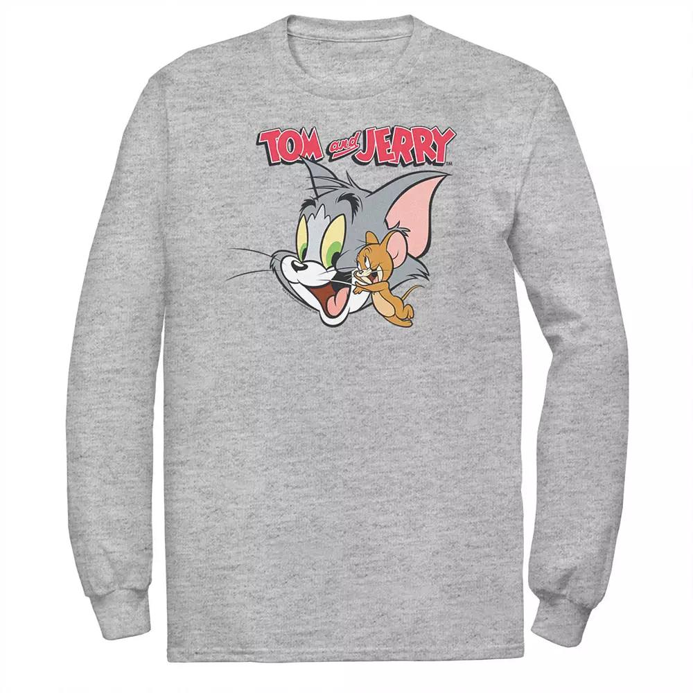 Big & Tall Tom and Jerry Simple Portrait Logo Long Sleeve Graphic Tee, Men's, Size: 3XL Tall, Athletic Grey Product Image
