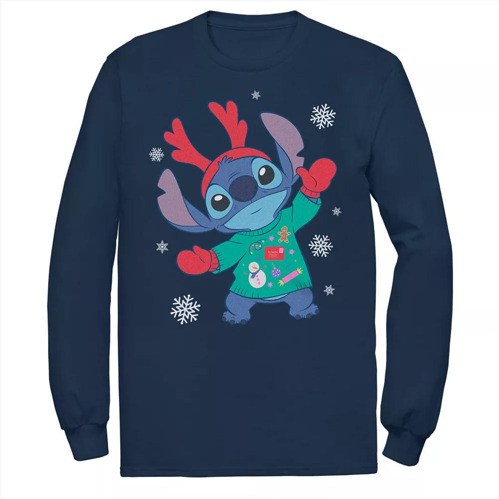 Disney's Lilo & Stitch Men's Christmas Sweater Stitch Long Sleeve Tee, Size: XXL, Blue Product Image