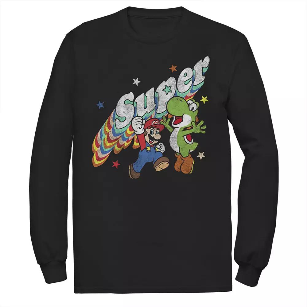 Men's Nintendo Super Mario Yoshi Mario Rainbow 3D Star Long Sleeve Tee,  Product Image