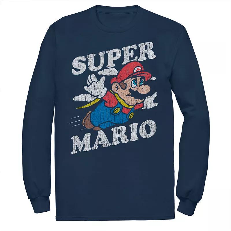 Men's Super Mario Retro Distressed lying Portrait Long Sleeve Tee,  Product Image