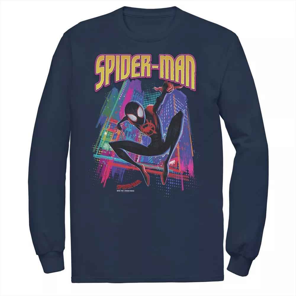 Men's Marvel Into The Spider-Verse Neon Skyline Tee,  Product Image