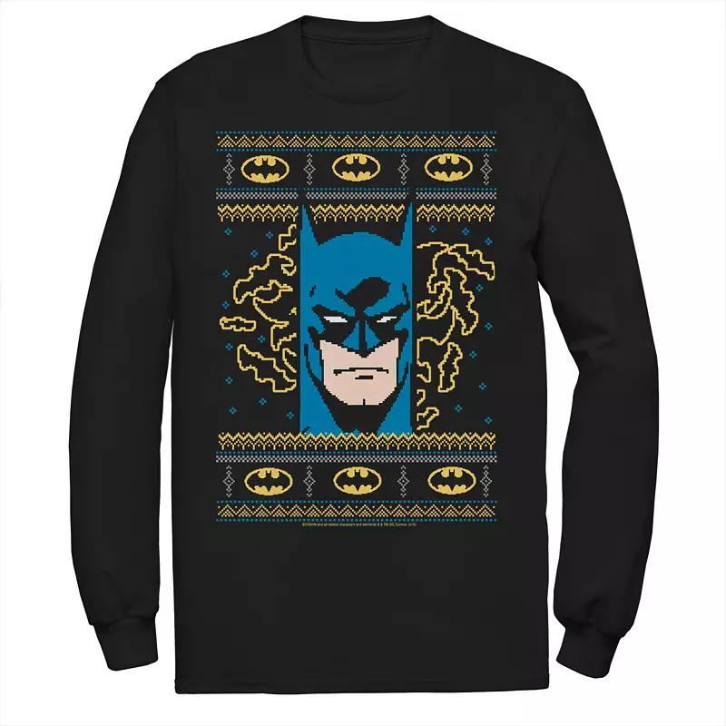 Men's DC Comics Batman Face Christmas Sweater Style Tee,  Product Image