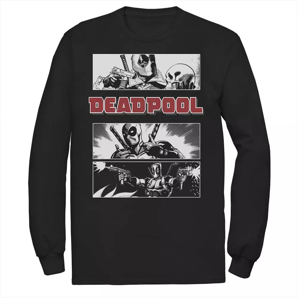 Men's Marvel Deadpool Title Logo Comic Panels Long Sleeve Graphic Tee,  Product Image
