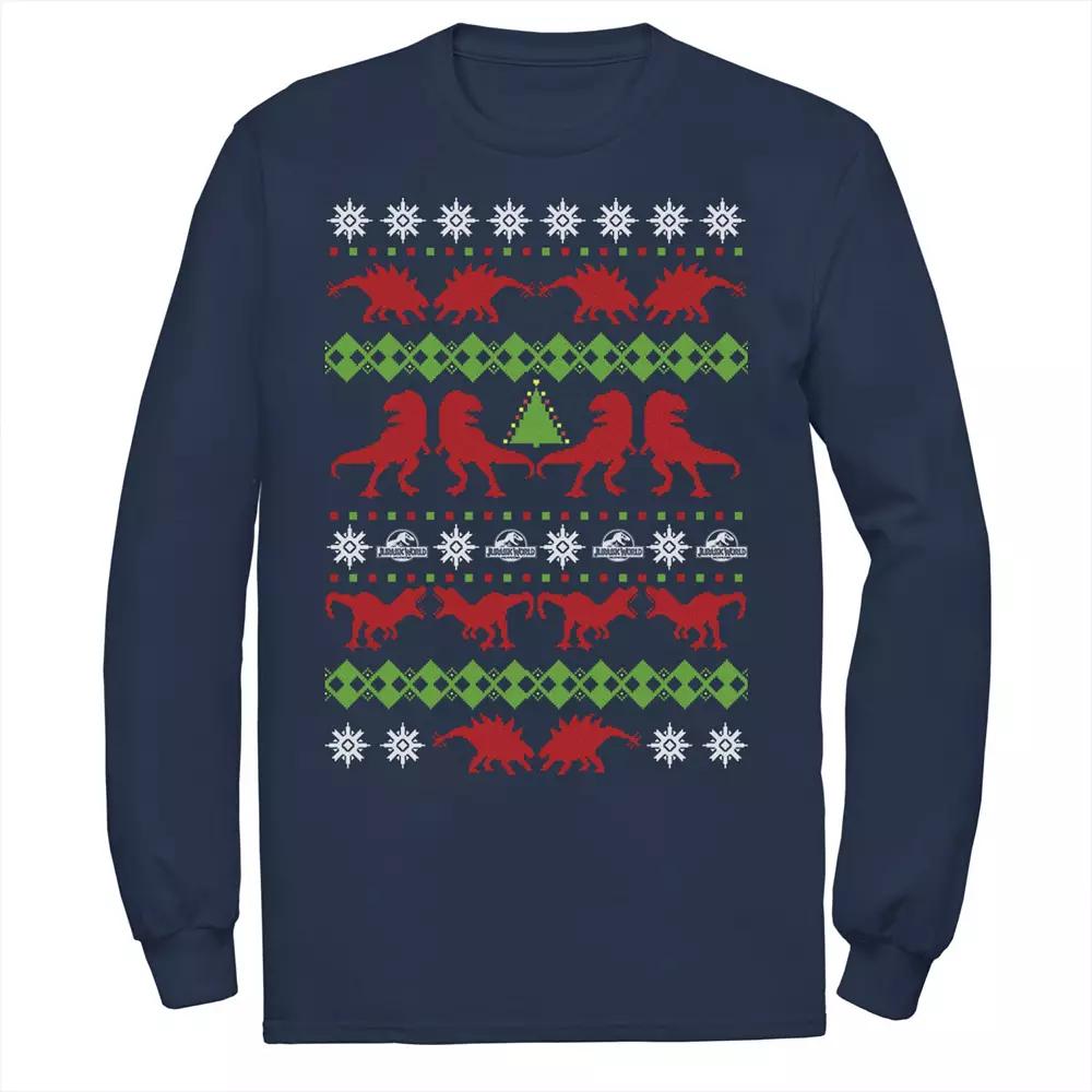 Men's Jurassic World Dino Ugly Holiday Sweater Long Sleeve Graphic Tee,  Product Image