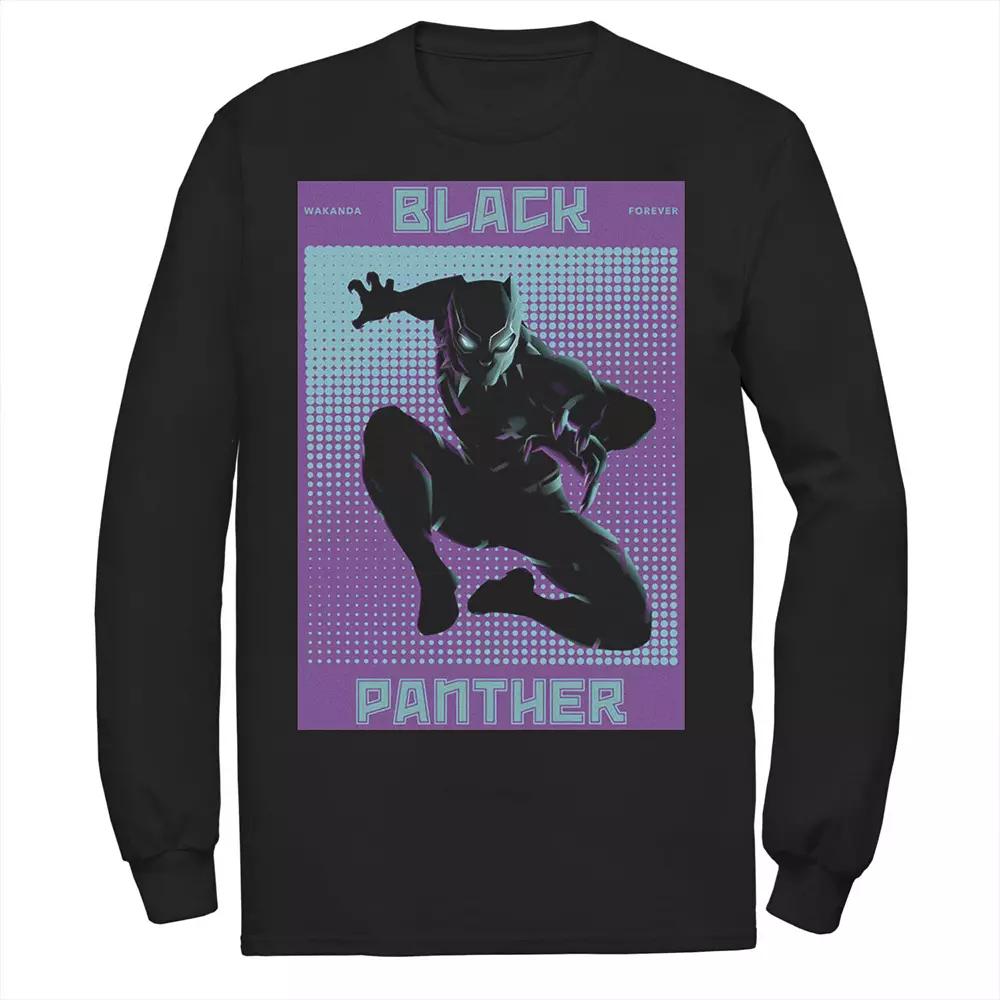 Men's Marvel Black Panther Halftone Pop Art Poster Long Sleeve Graphic Tee,  Product Image
