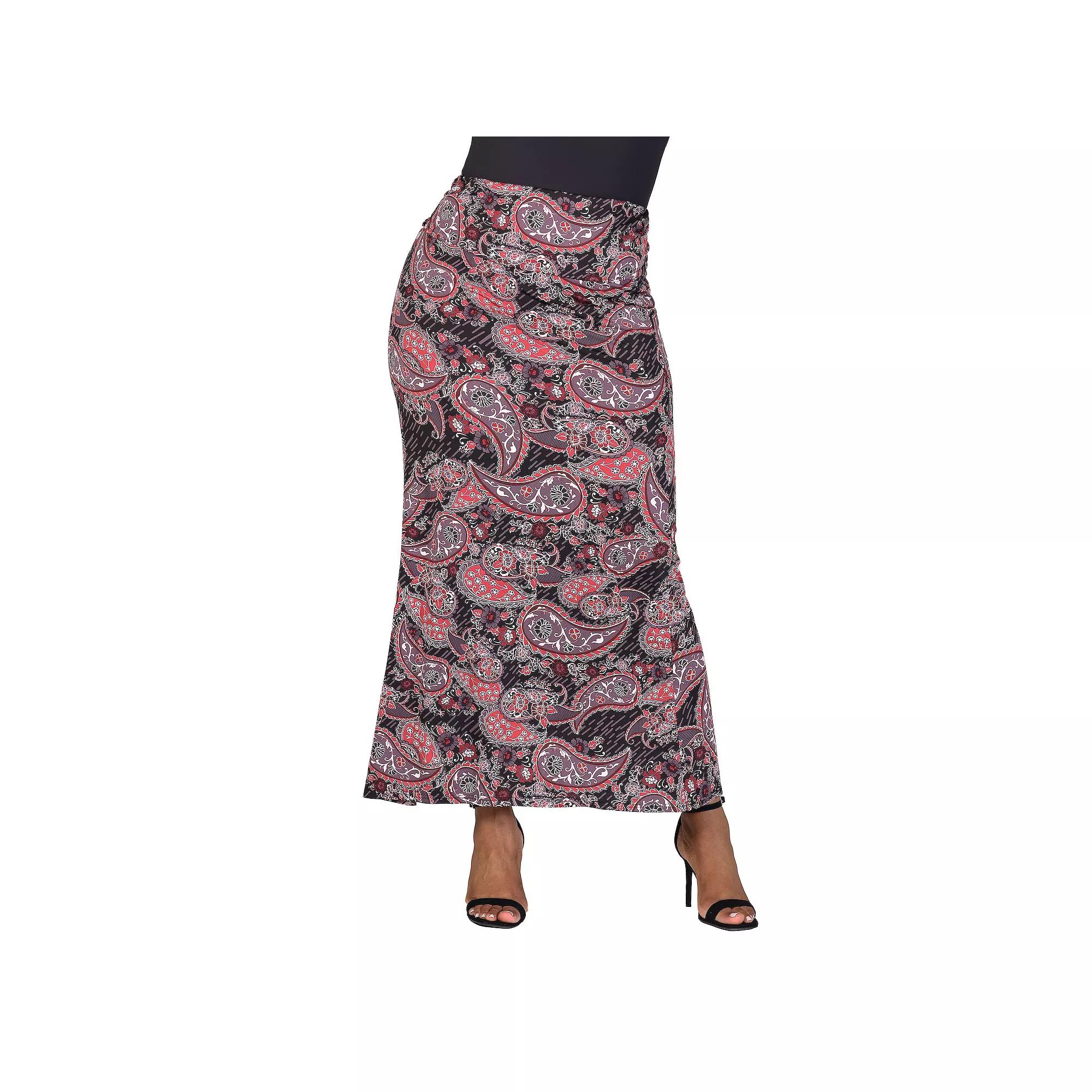 Plus Size 24Seven Comfort Apparel Paisley Print Fold Over Waist Maxi Skirt, Women's, Size: 1XL, Pink Team Product Image