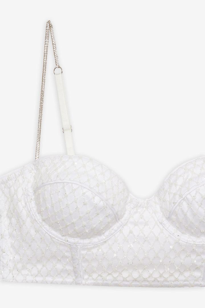 Glitter Grid Bustier Top — White Product Image