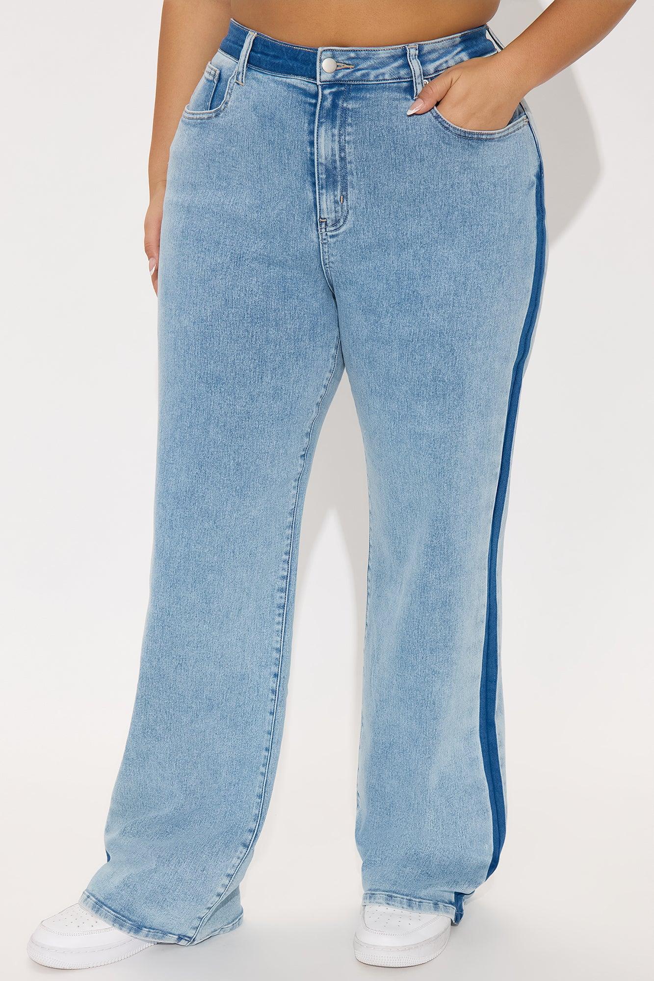 Ma Cherie Two Tone Straight Leg Jeans - Light Wash Female Product Image