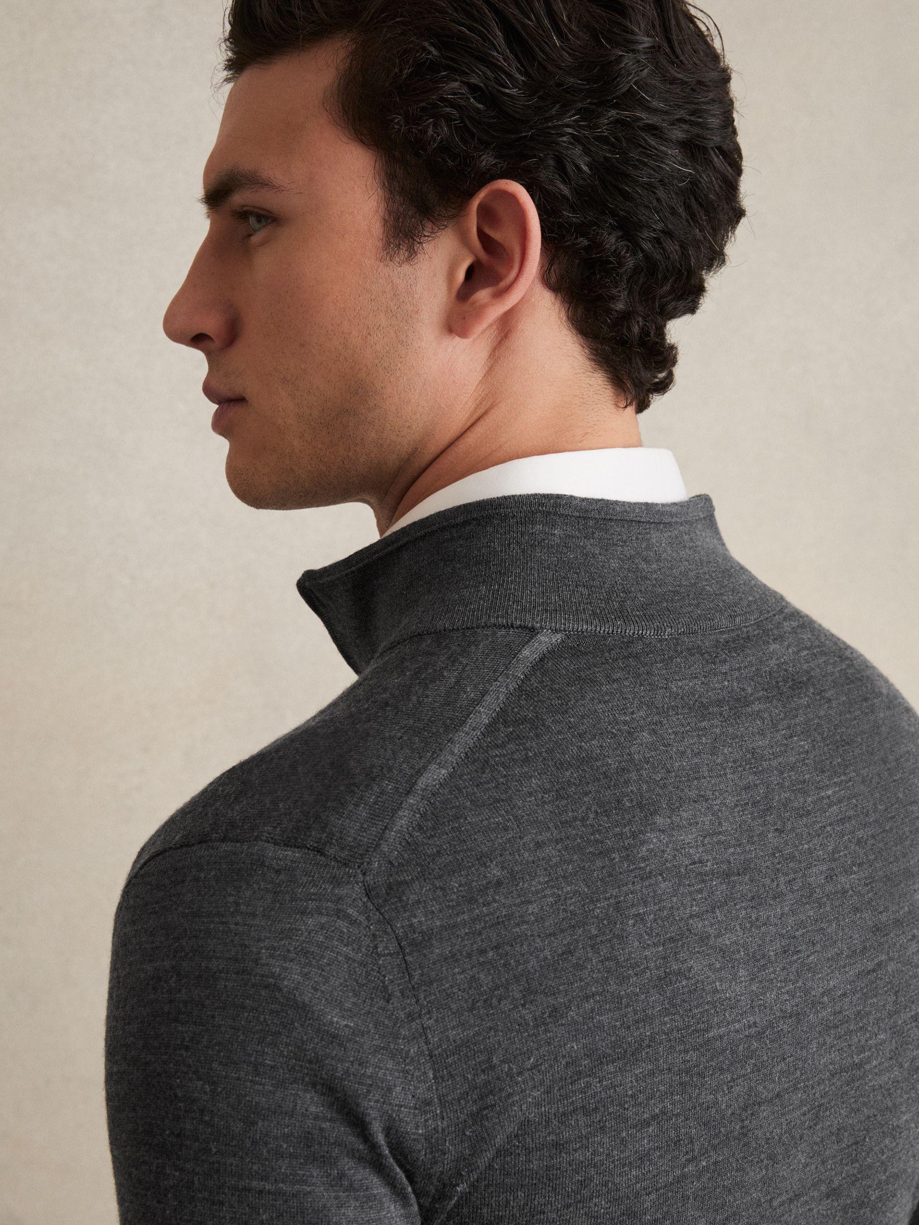 Merino Wool Half-Zip Polo Shirt in Mid Grey Melange Product Image
