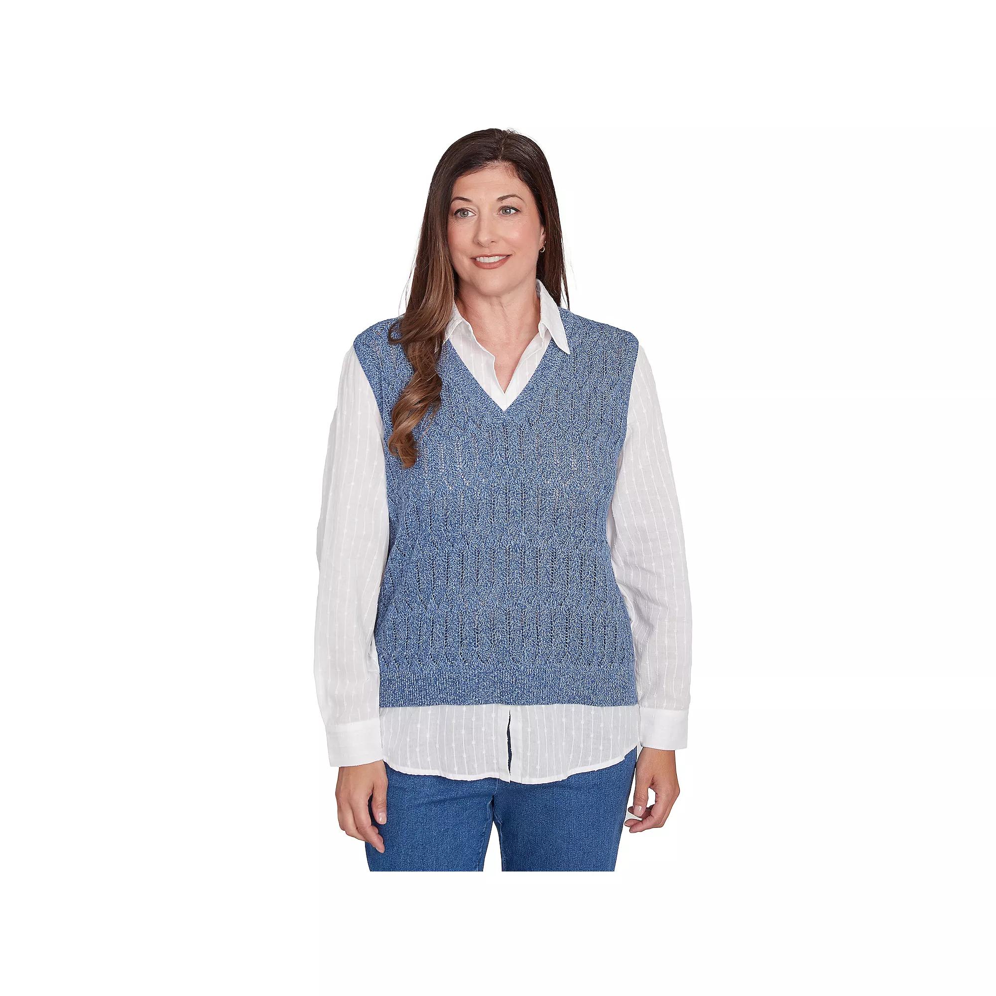 Petite Alfred Dunner Collared Vest Two in One Sweater, Women's, Size: XL Petite, Blue Product Image