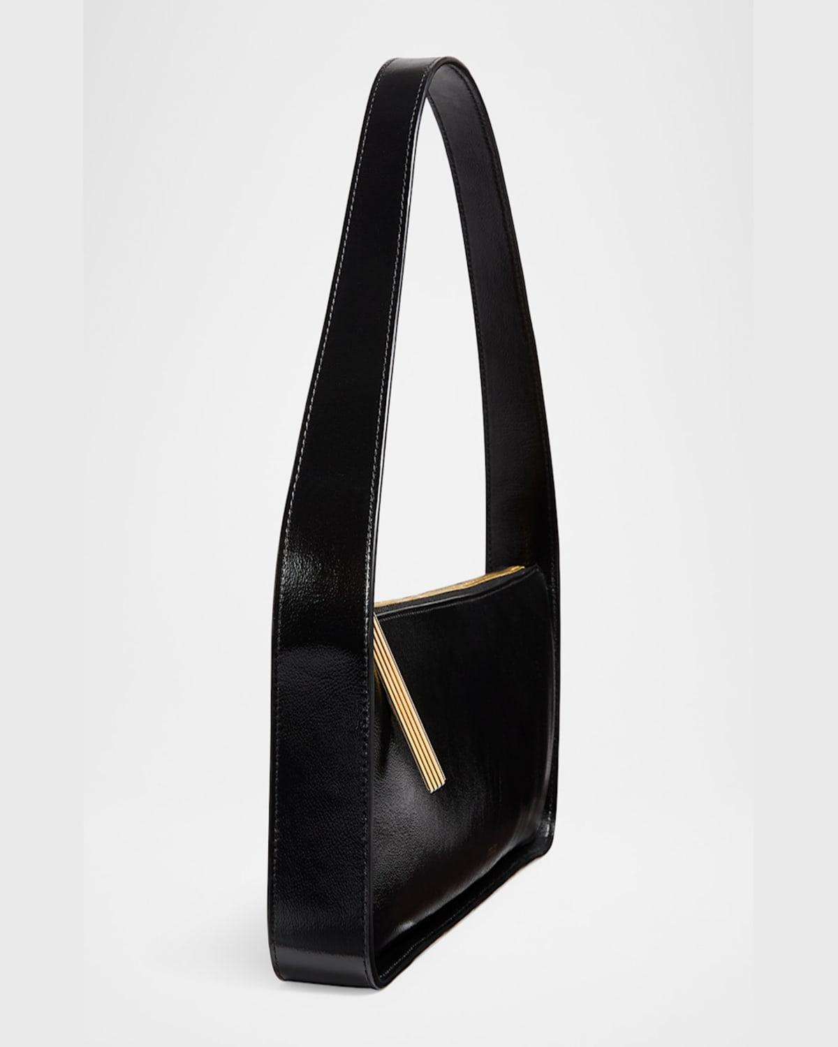 KHAITE Lori Crackle Patent Leather Shoulder Bag In Black Product Image