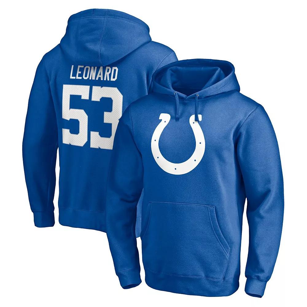 Men's Fanatics Branded Darius Leonard Royal Indianapolis Colts Player Icon Name & Number Pullover Hoodie, Size: Small, Blue Product Image