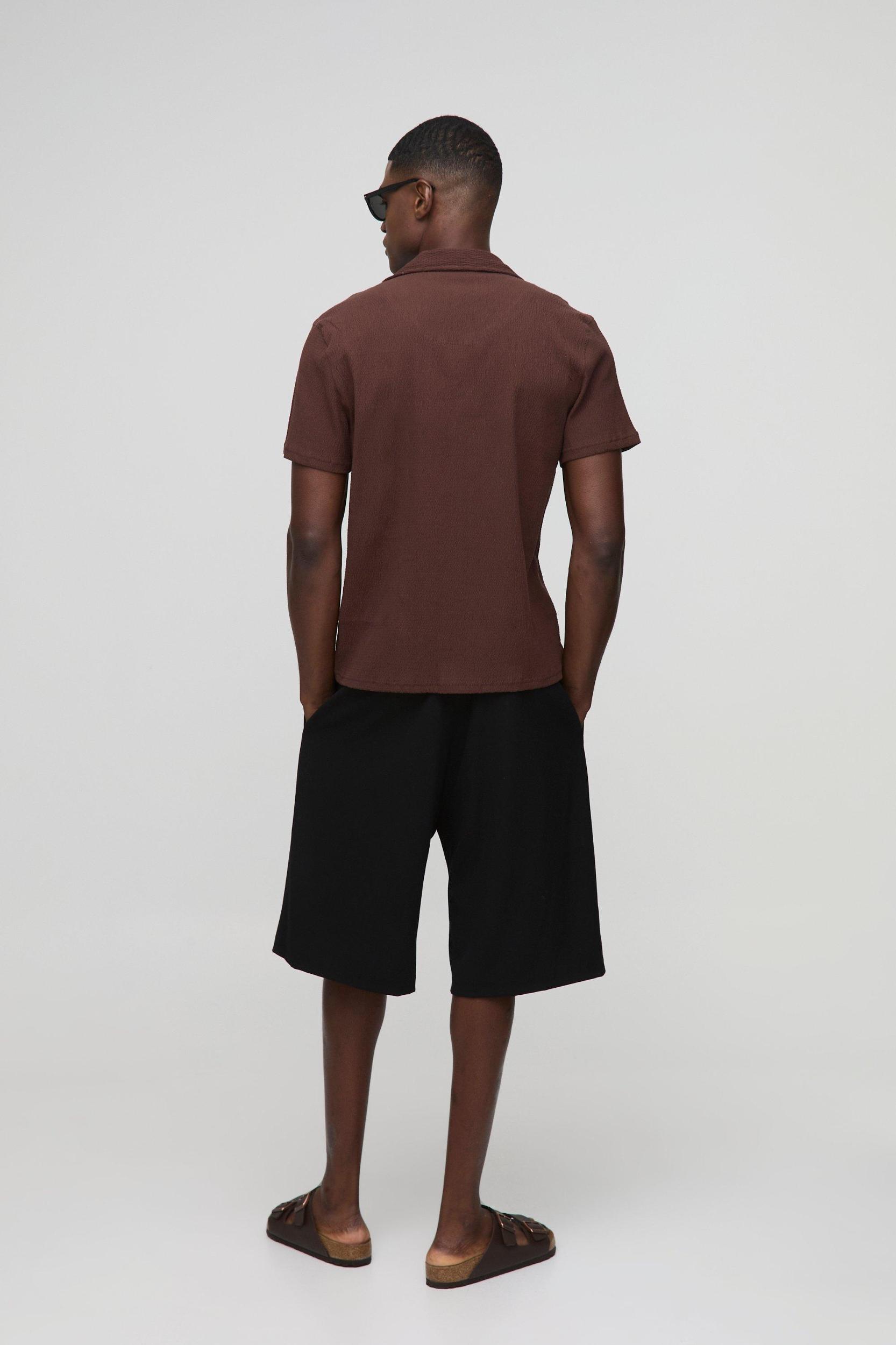 Regular Fit Seersucker Crinkle Revere Shirt | boohooMAN USA Product Image