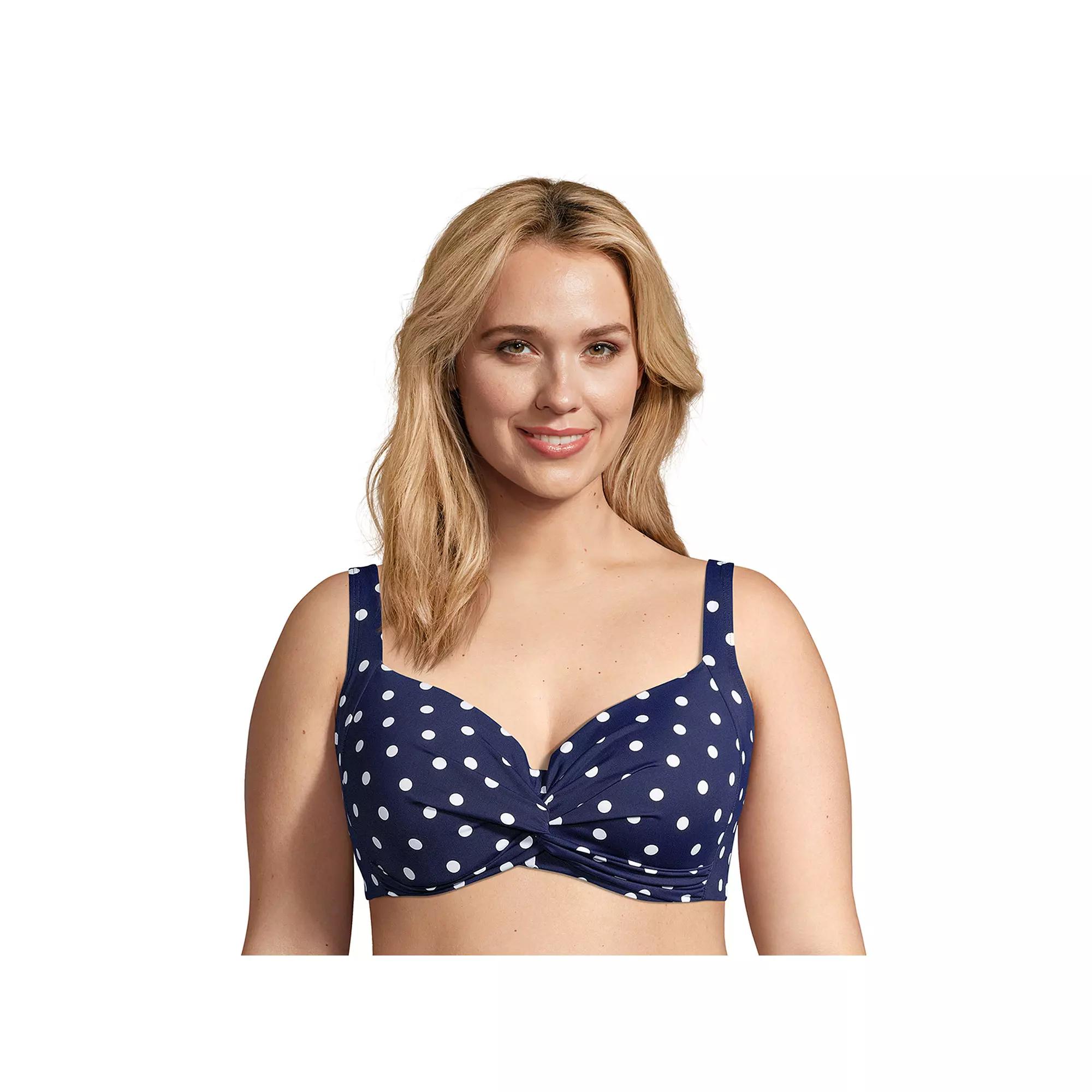 Plus Size Lands' End Twist-Front Underwire DD-Cup Bikini Top, Women's, Size: 24W Dd, Deep  Polka Dot Product Image
