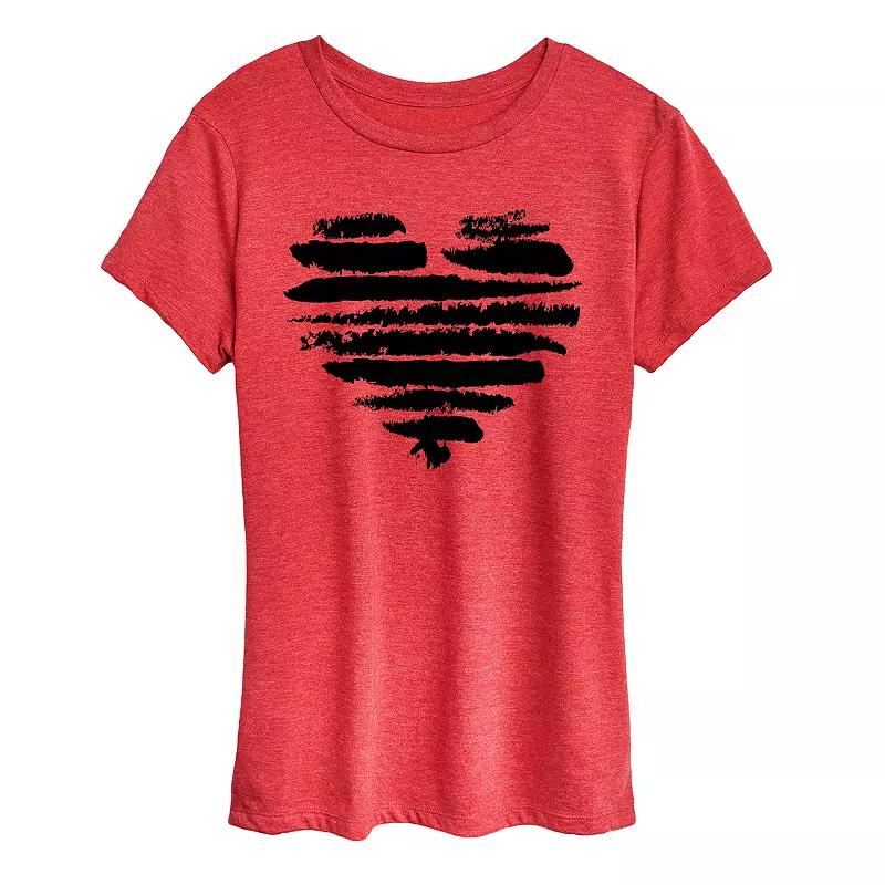 Women's Brushstroke Heart Stripes Graphic Tee,  Product Image