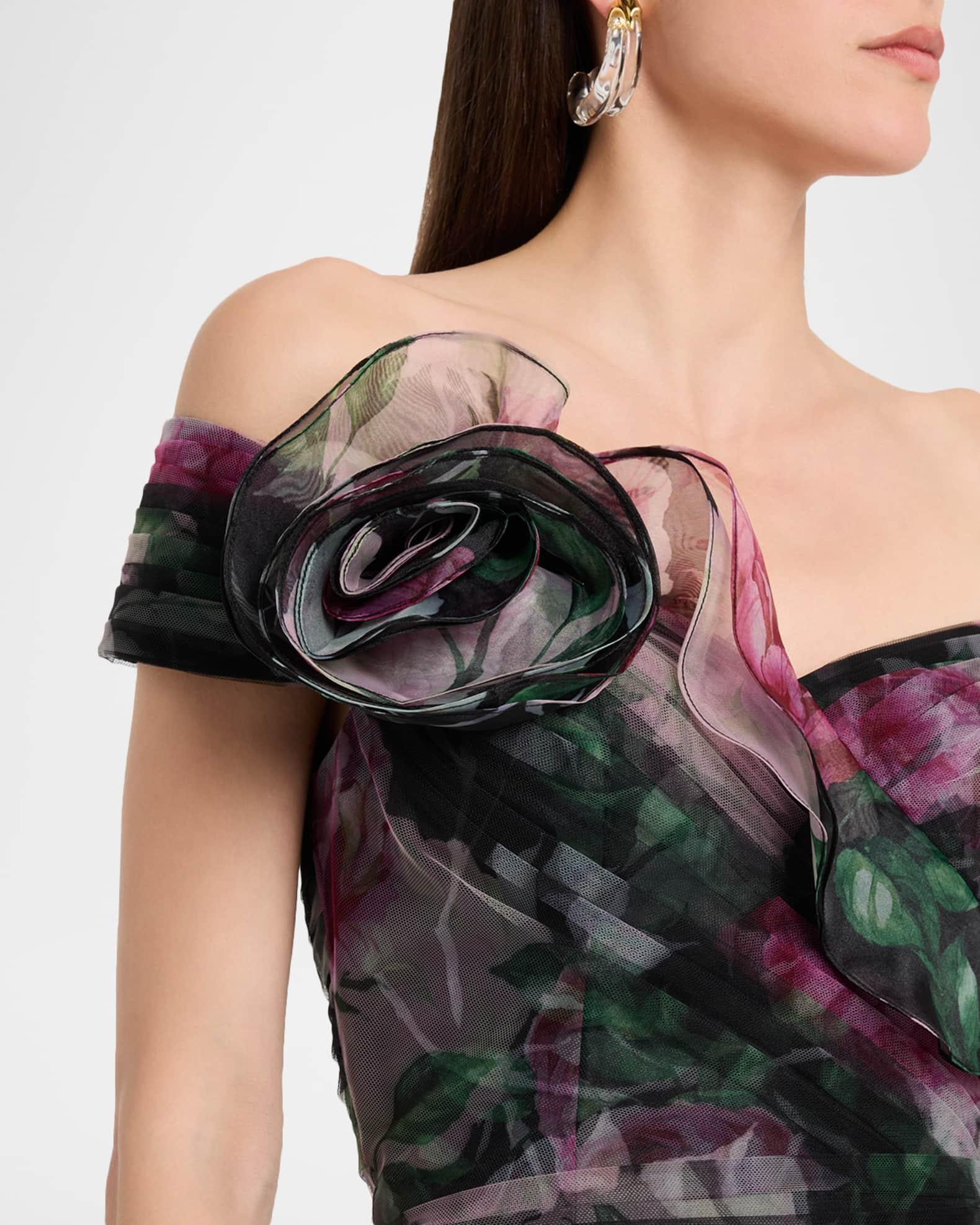 Off-Shoulder Pleated Organza Midi Dress Product Image