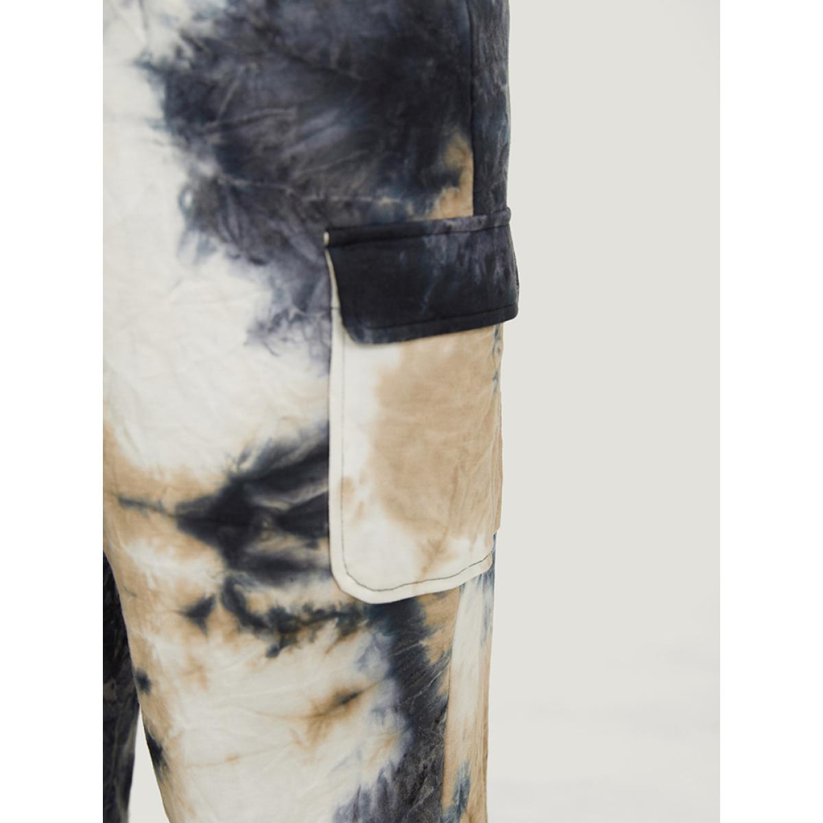 Plus Size Tie Dye Flap Pocket Drawstring Pants Women Multicolor Casual High Rise Dailywear Pants BloomChic 14-16/1X Product Image