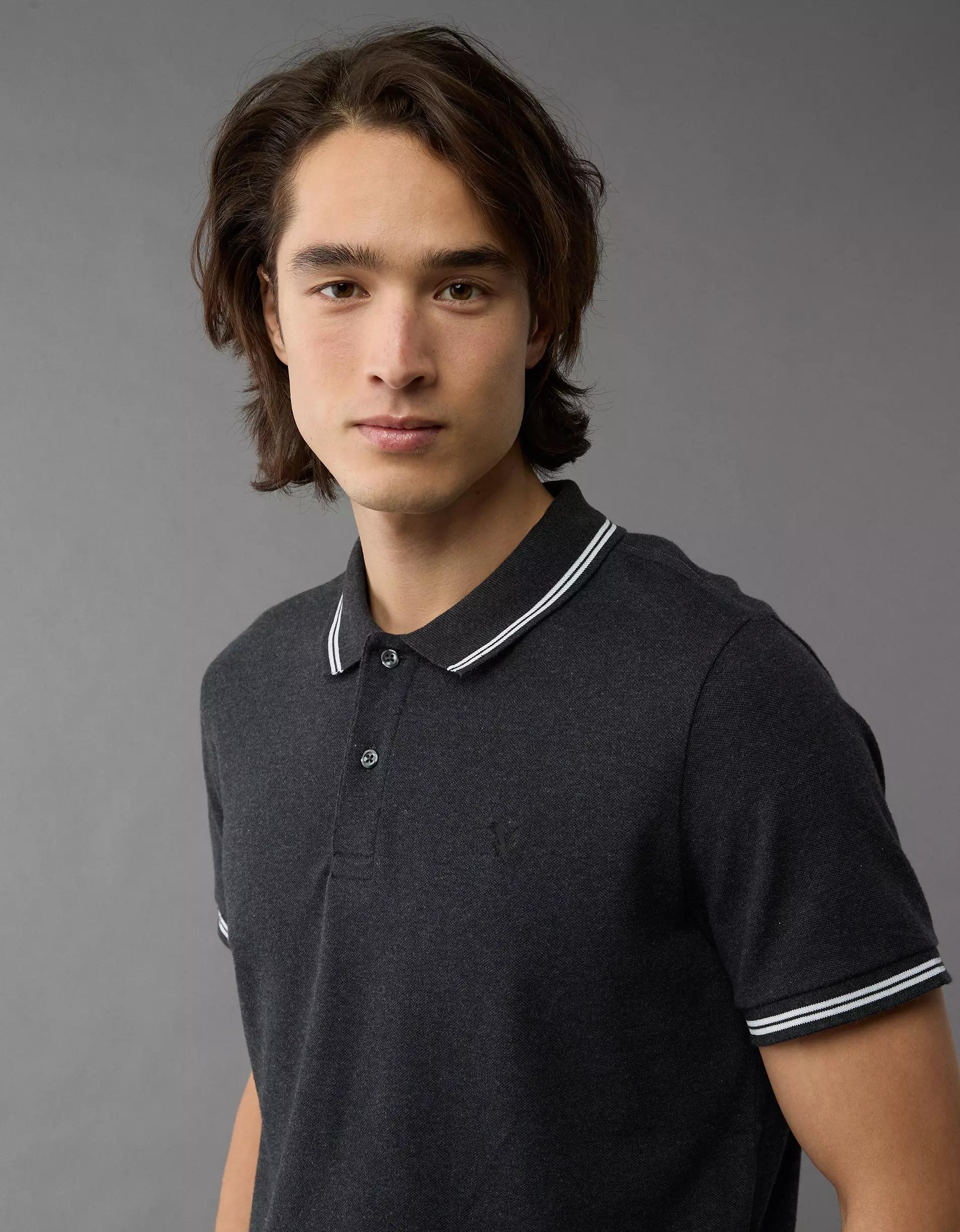 AE Lived-In Stretch Pique Slim Fit Tipped Polo Shirt Product Image