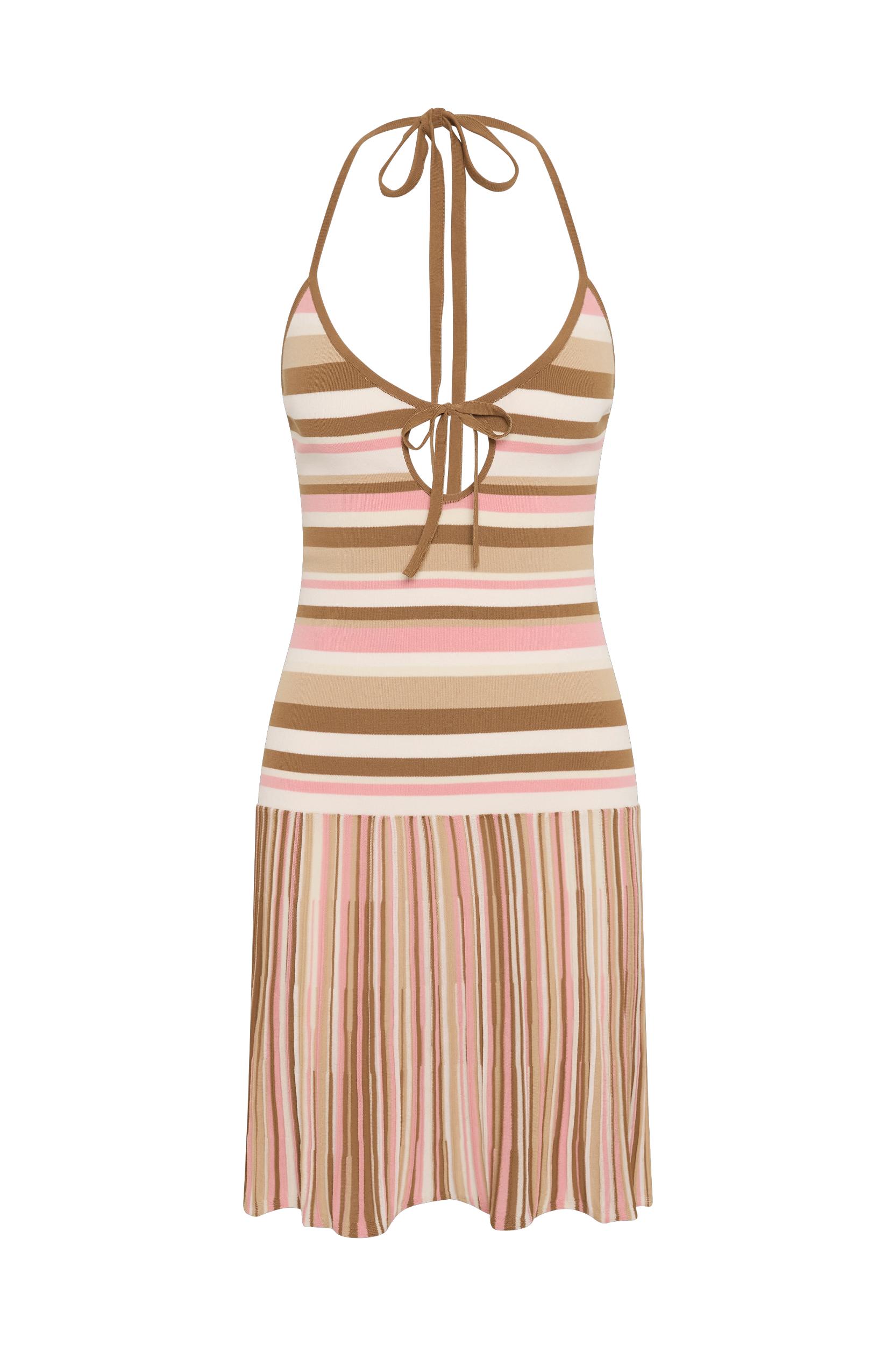 Elea Mini Dress Puce Sepia Stripe - Final Sale Product Image