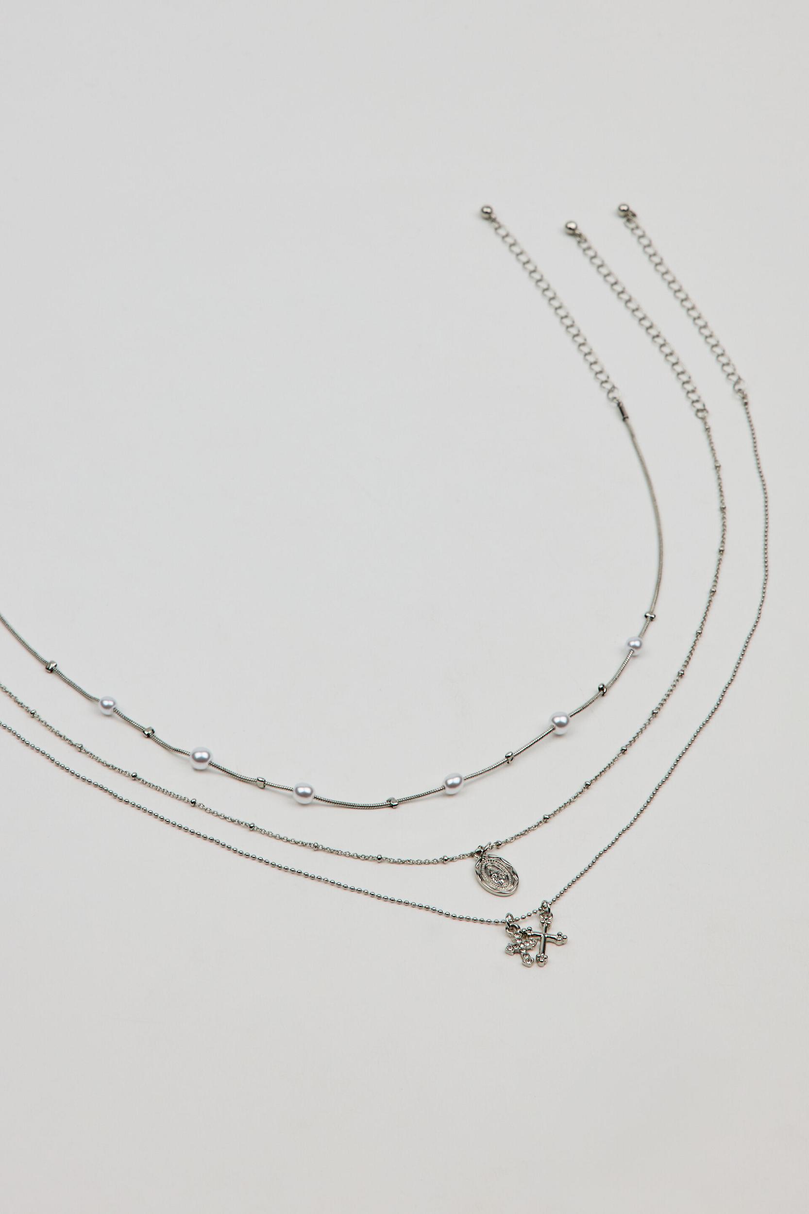 Set of 3 Pearl, Cross, and Pendant Necklaces Product Image