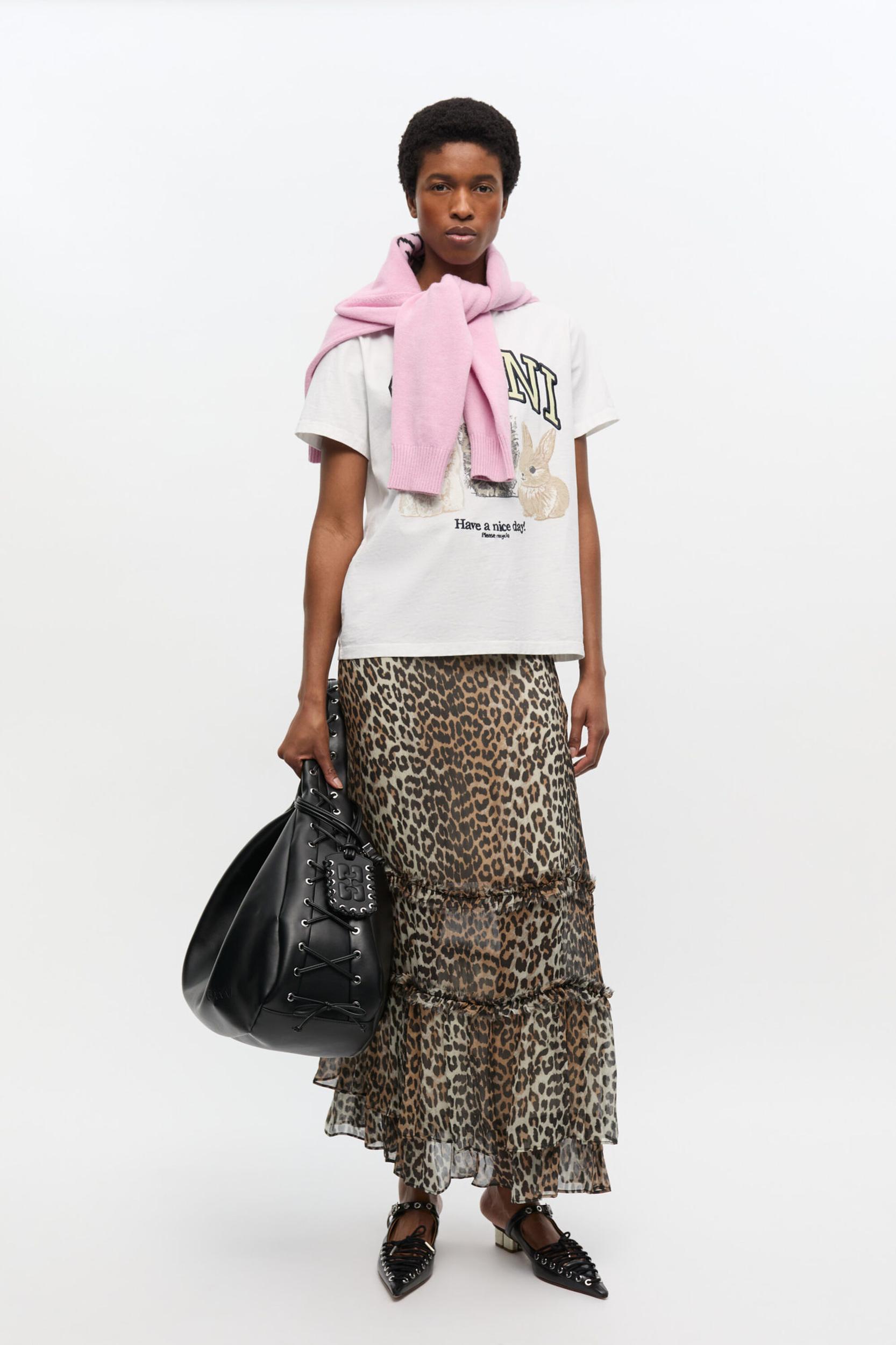 Leopard Print Long Chiffon Ruffle Skirt Product Image