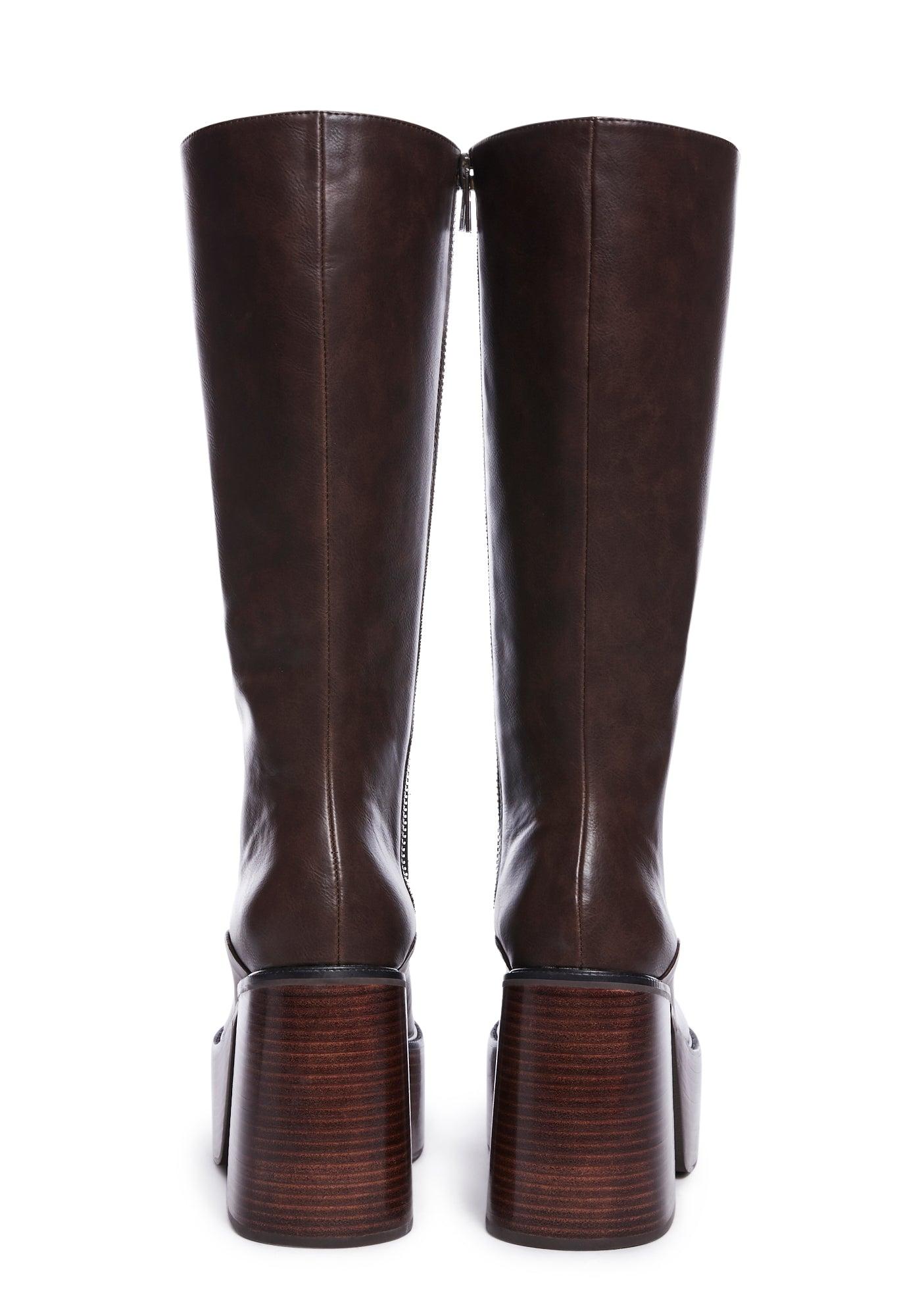 Delia's PU Knee High Platform Boots - Dark Brown Product Image