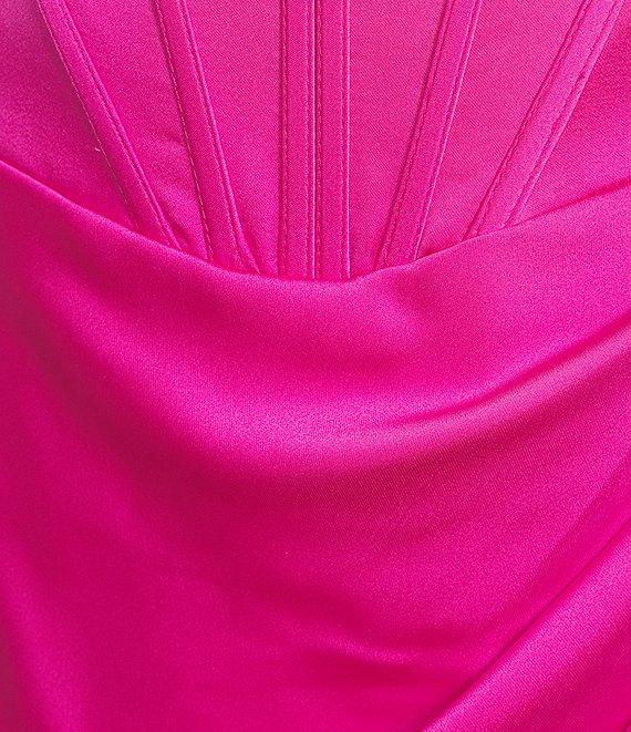 GB Social Corset Cowl Neck Lace-Up Back Slit Hem Satin Long Dress Product Image