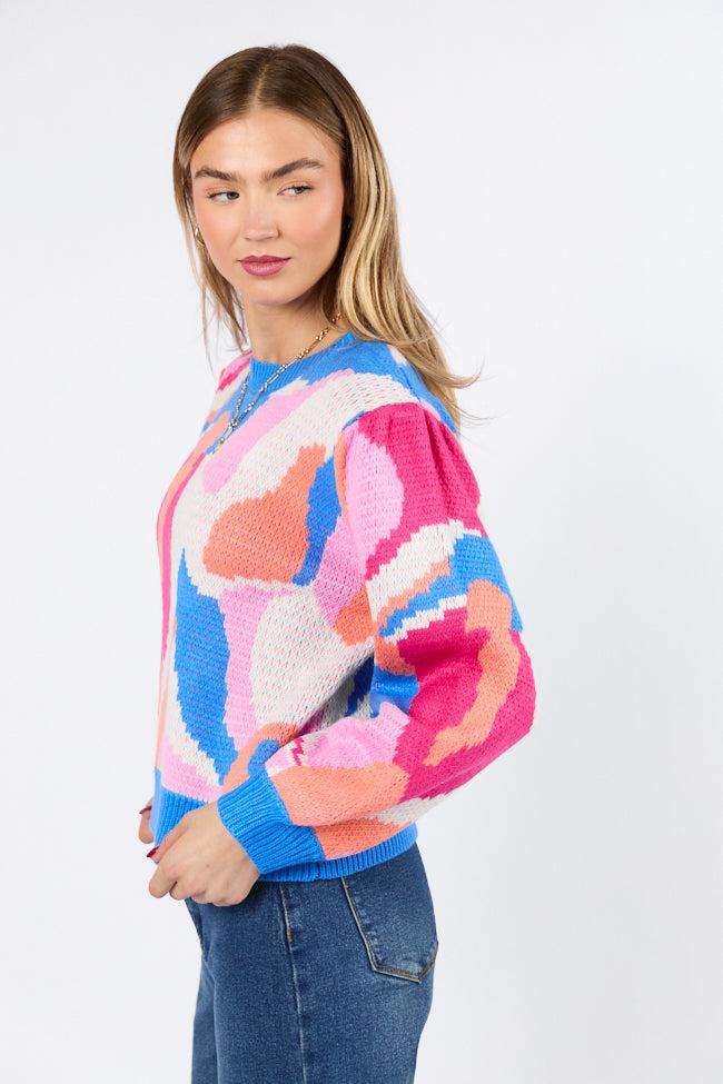 On My Side Blue Multi Color Sweater FINAL SALE Product Image