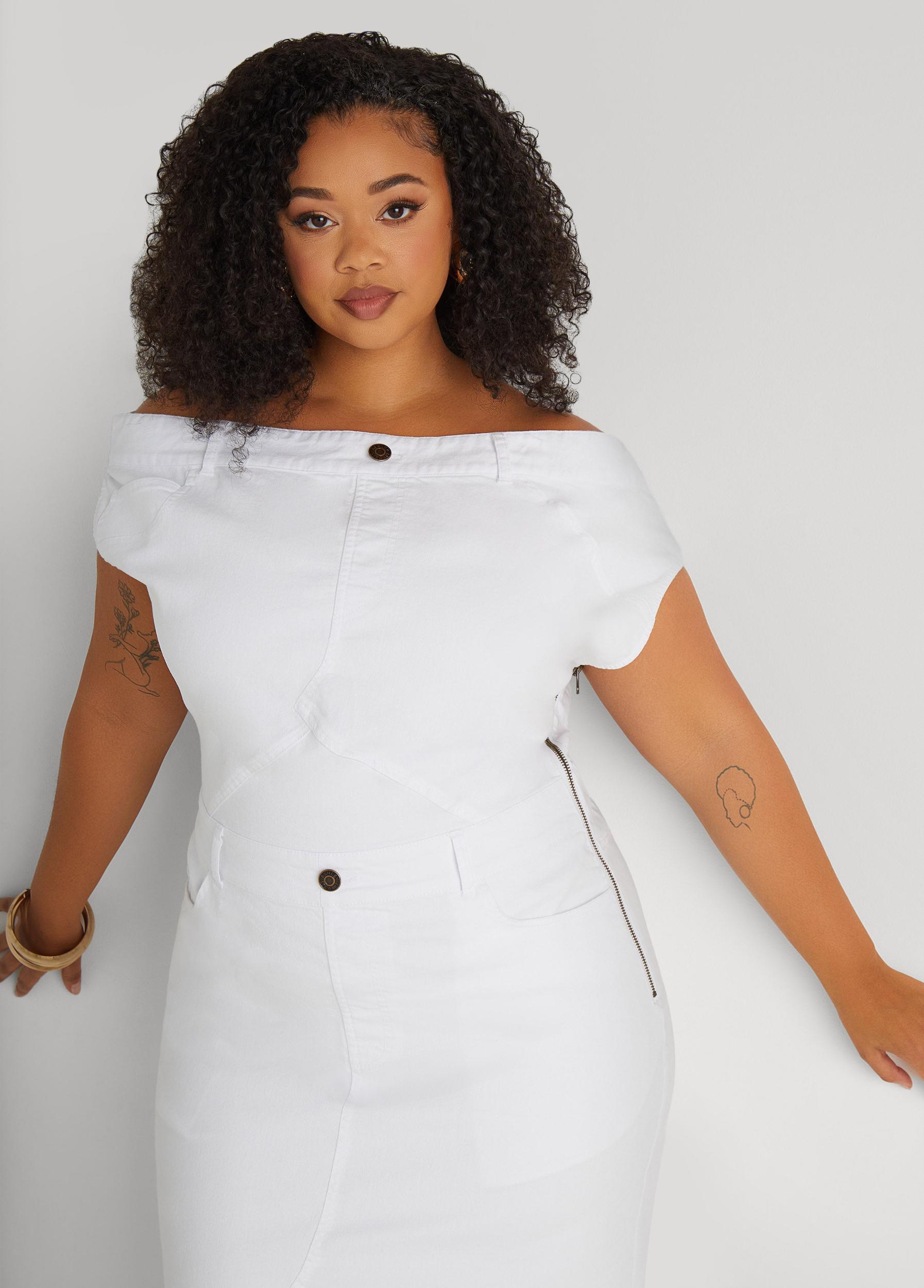 Plus Size Off The Shoulder Denim Maxi Dress Ashley Stewart Product Image