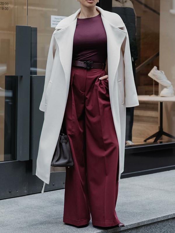 High Waisted Loose Pleated Solid Color Split-Joint Suit Pants Trousers Product Image