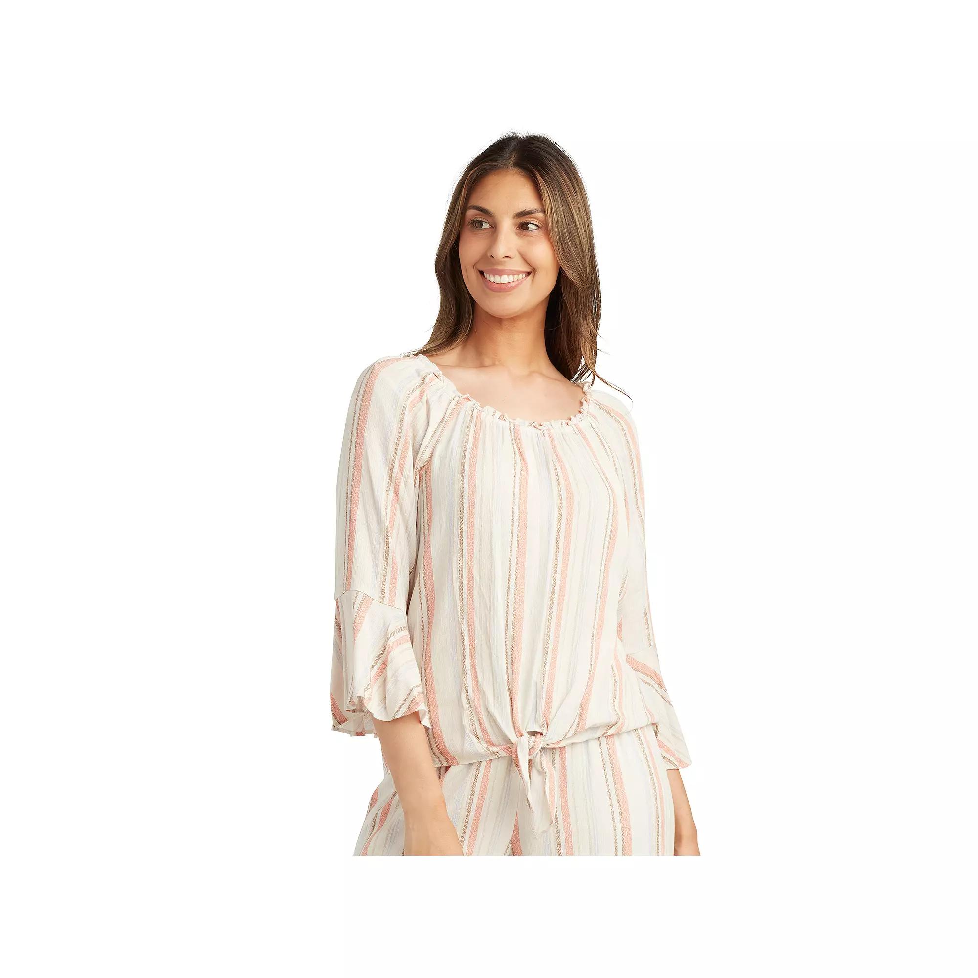 Womens AB Studio Off-Shoulder Bell Sleeve Top B Pink Stripe Product Image